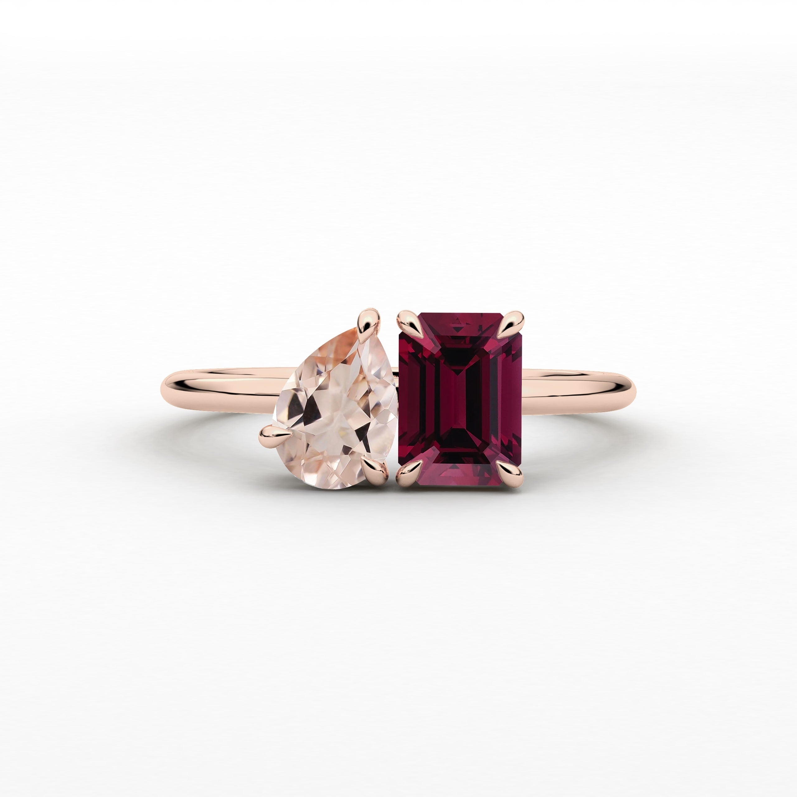 Green Sapphire and Morganite Two Stone Engagement Ring