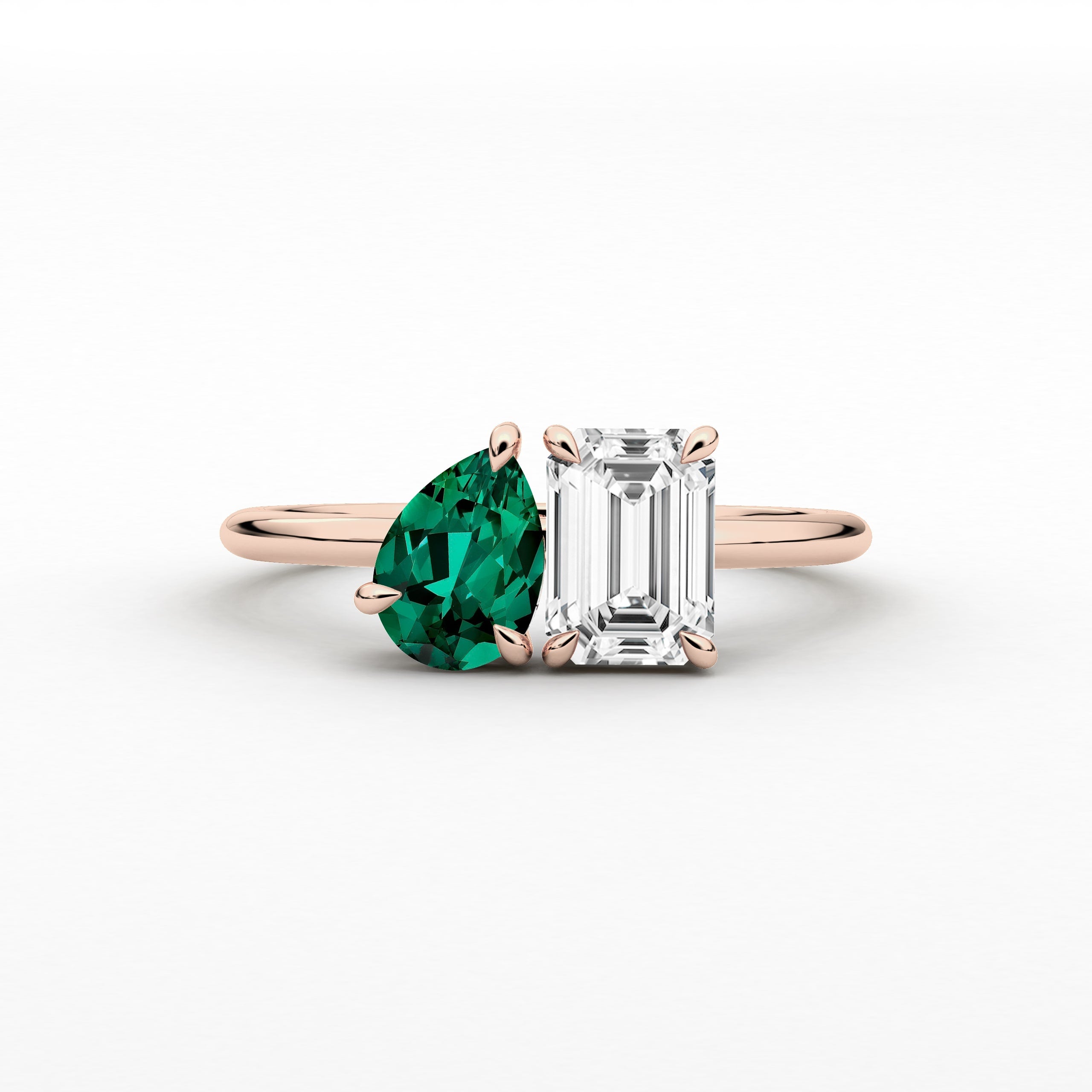 Pear and emerald  Diamond Toi Et Moi Ring 