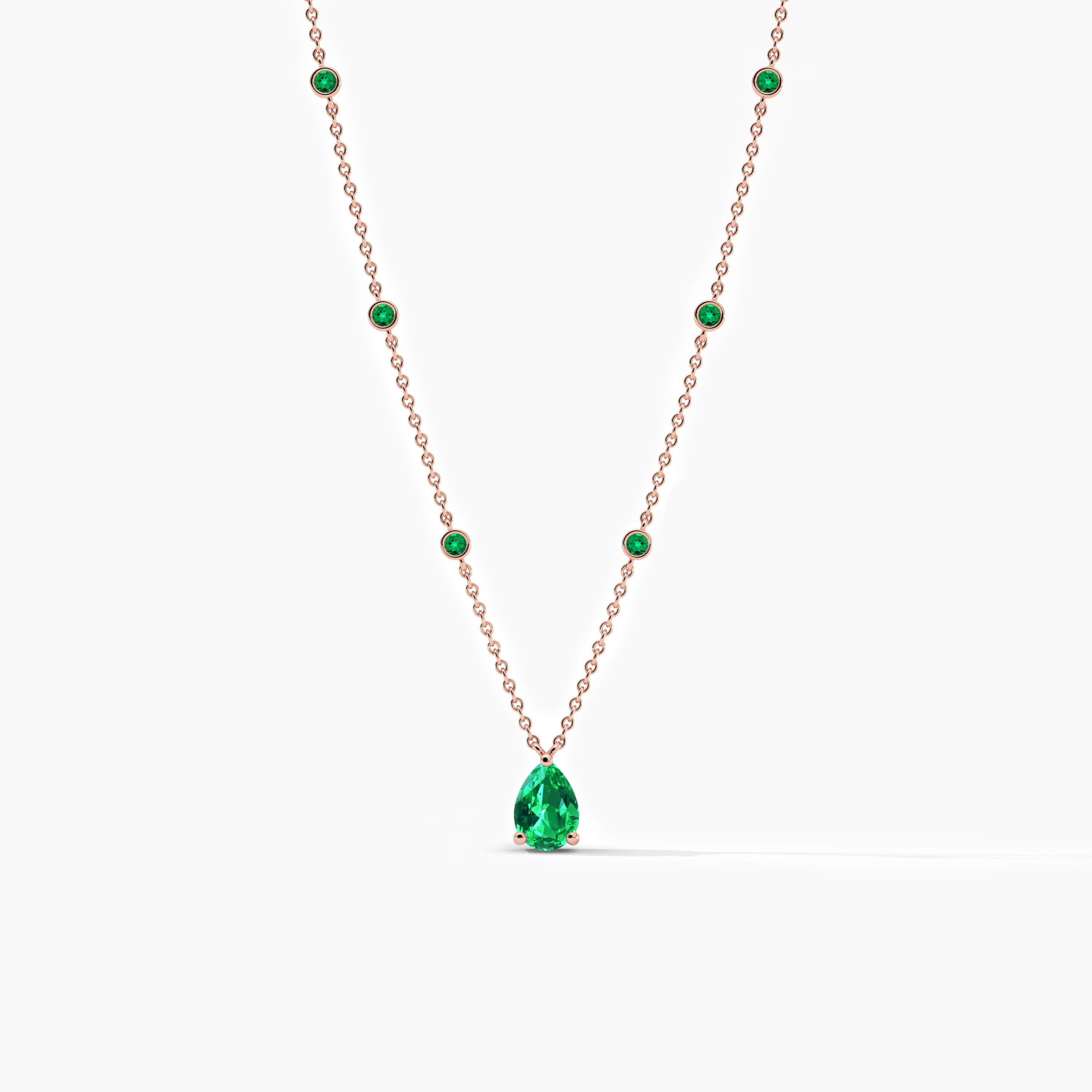 14k Rose Gold Emerald Station Necklace