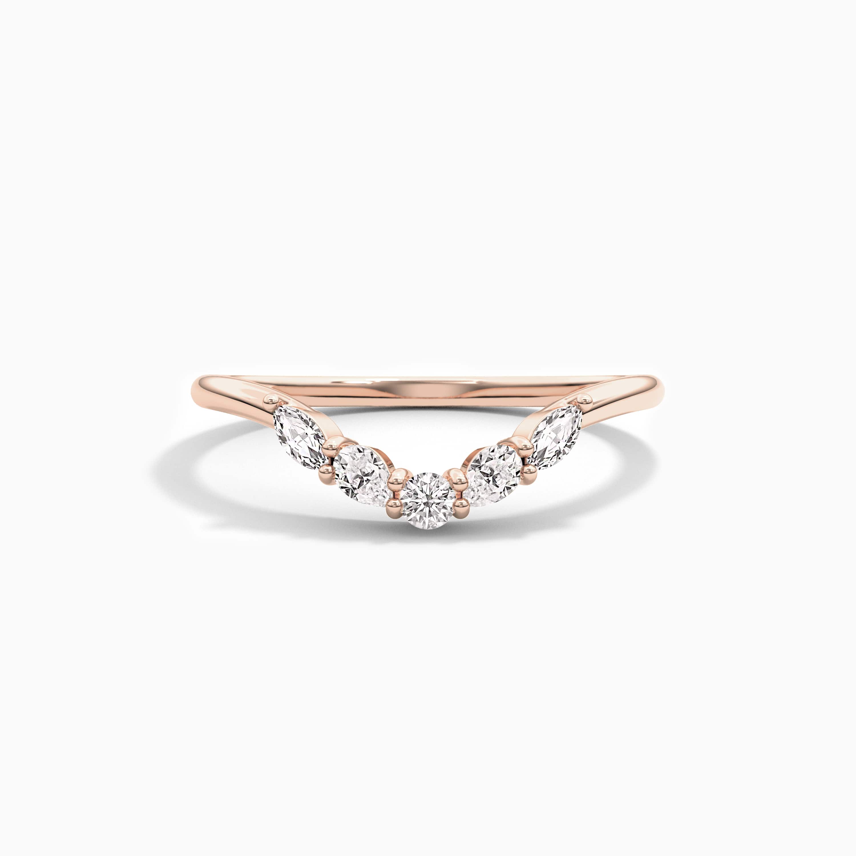 rose gold multi shape diamond curved ring