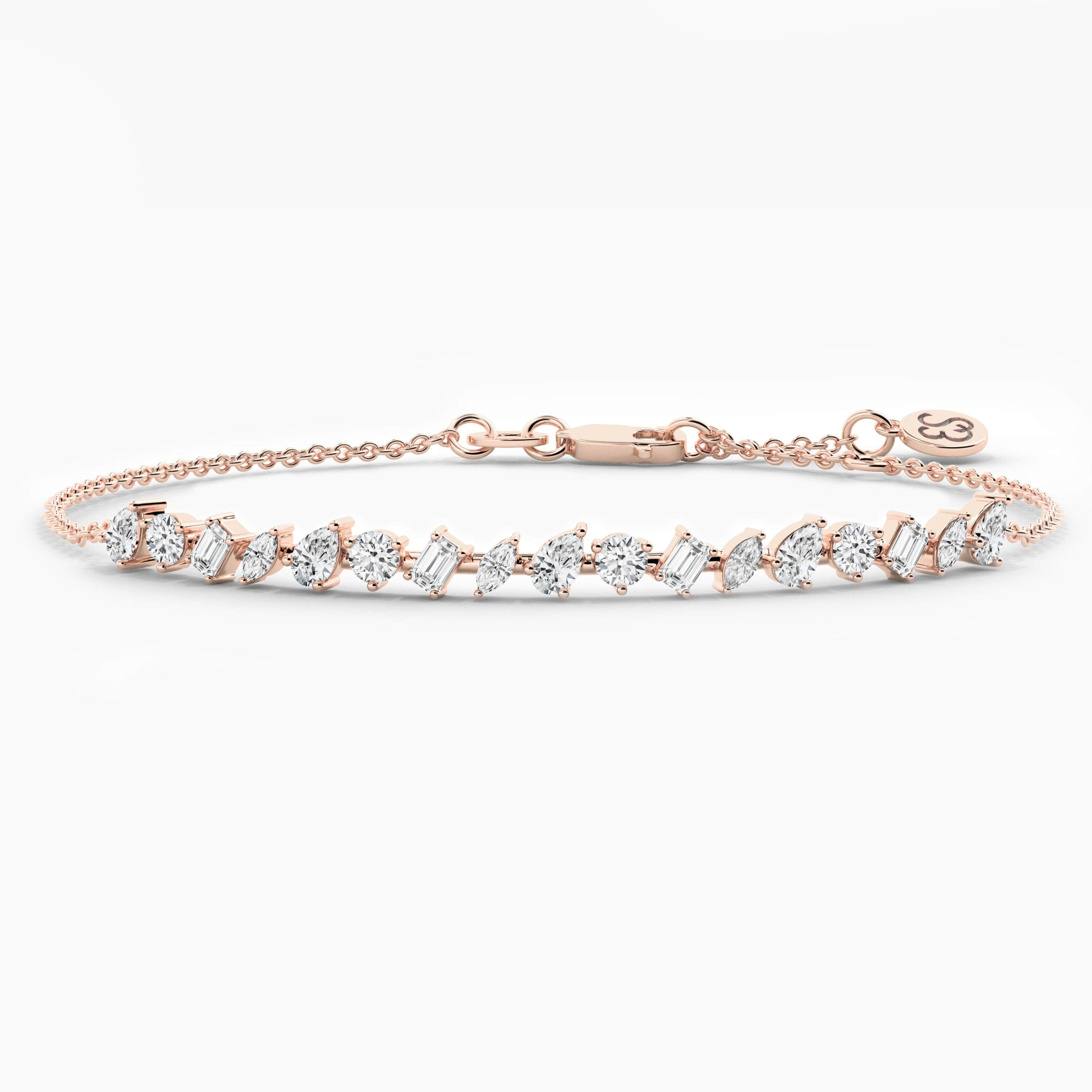 Rose Gold Multi Shape Moissanite Diamond Chain Bracelet 