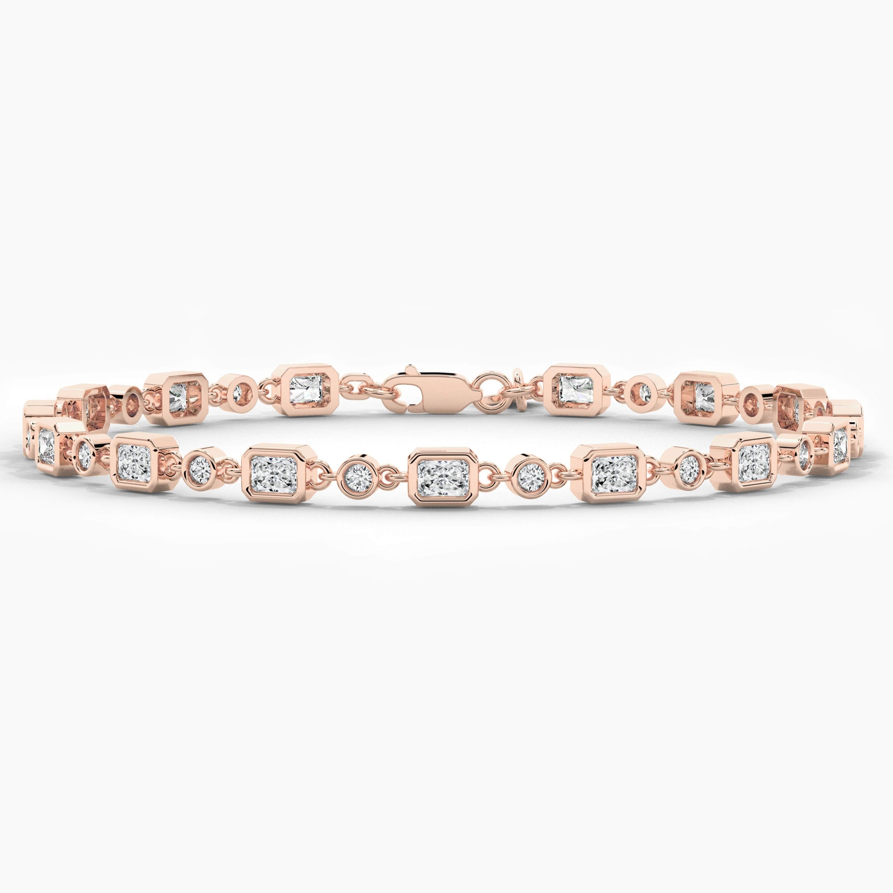 Rose Gold Tennis Bracelet In Radiant And Round Cut Diamond For Woman 