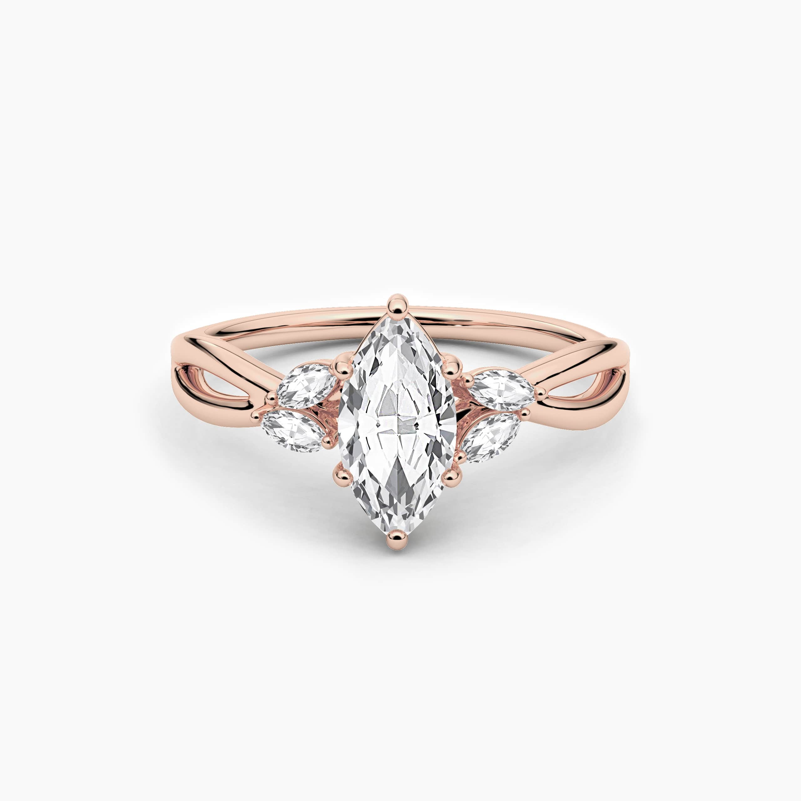 Rose Gold Marquise Cut Nature Inspired Engagement Ring For Woman