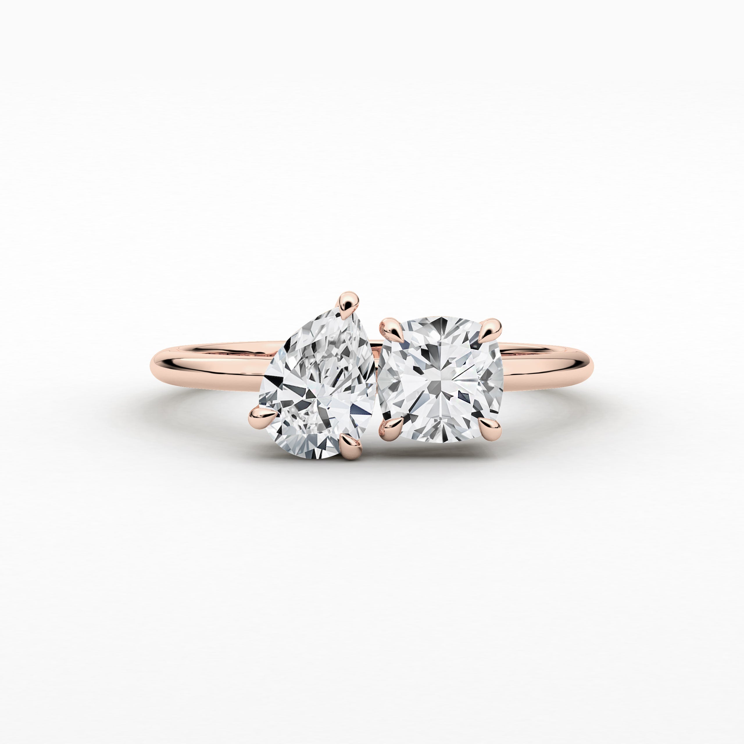 Toi Et Moi Moissanite Engagement Ring For Women Pear & Cushion Shape Wedding Ring In Rose Gold