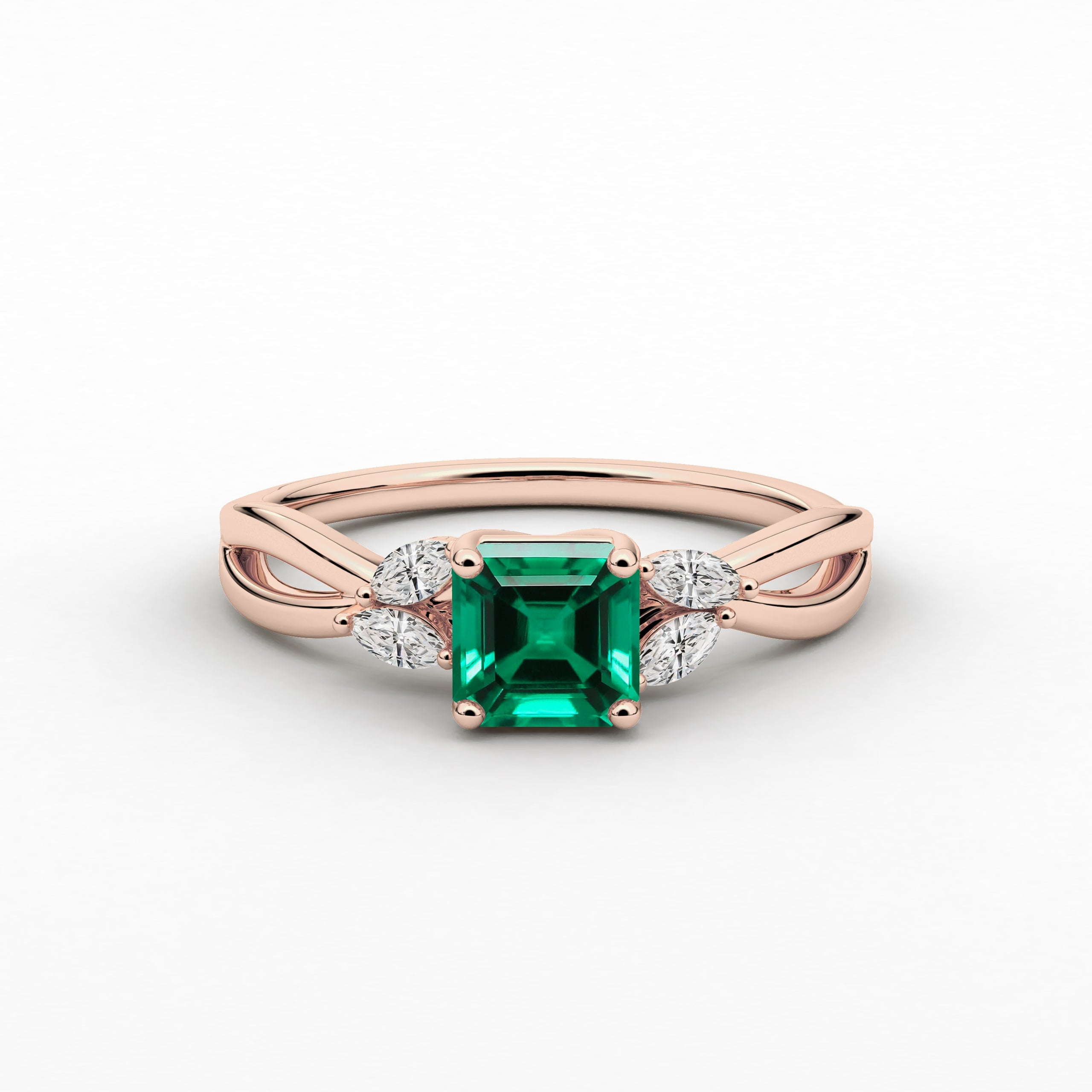 Rose Gold Asscher Cut Green Emerald Moissanite Diamond Nature Inspired Ring For Woman 