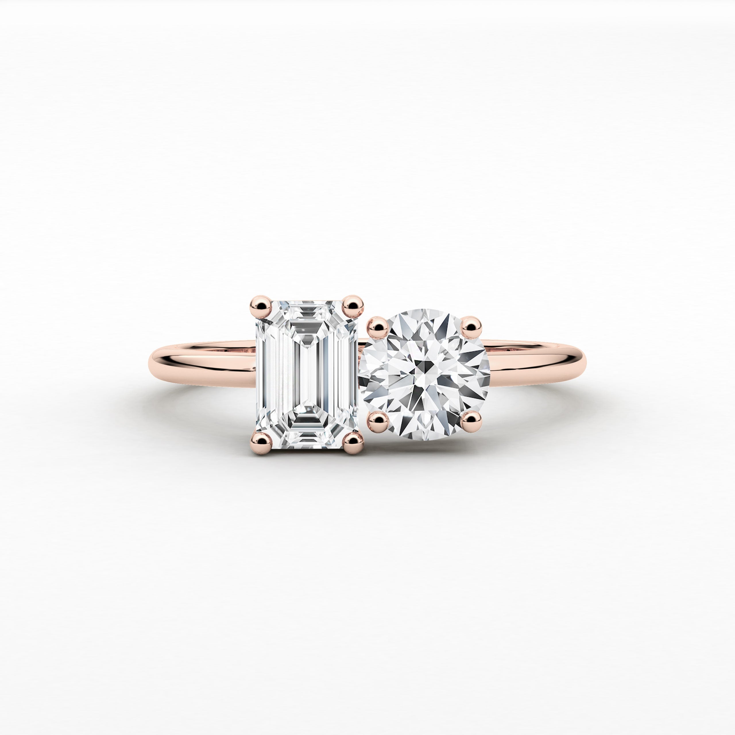 Emerald And Round Cut Lab Grown Diamond Toi Et Moi Engagement Ring In Rose Gold For Woman 