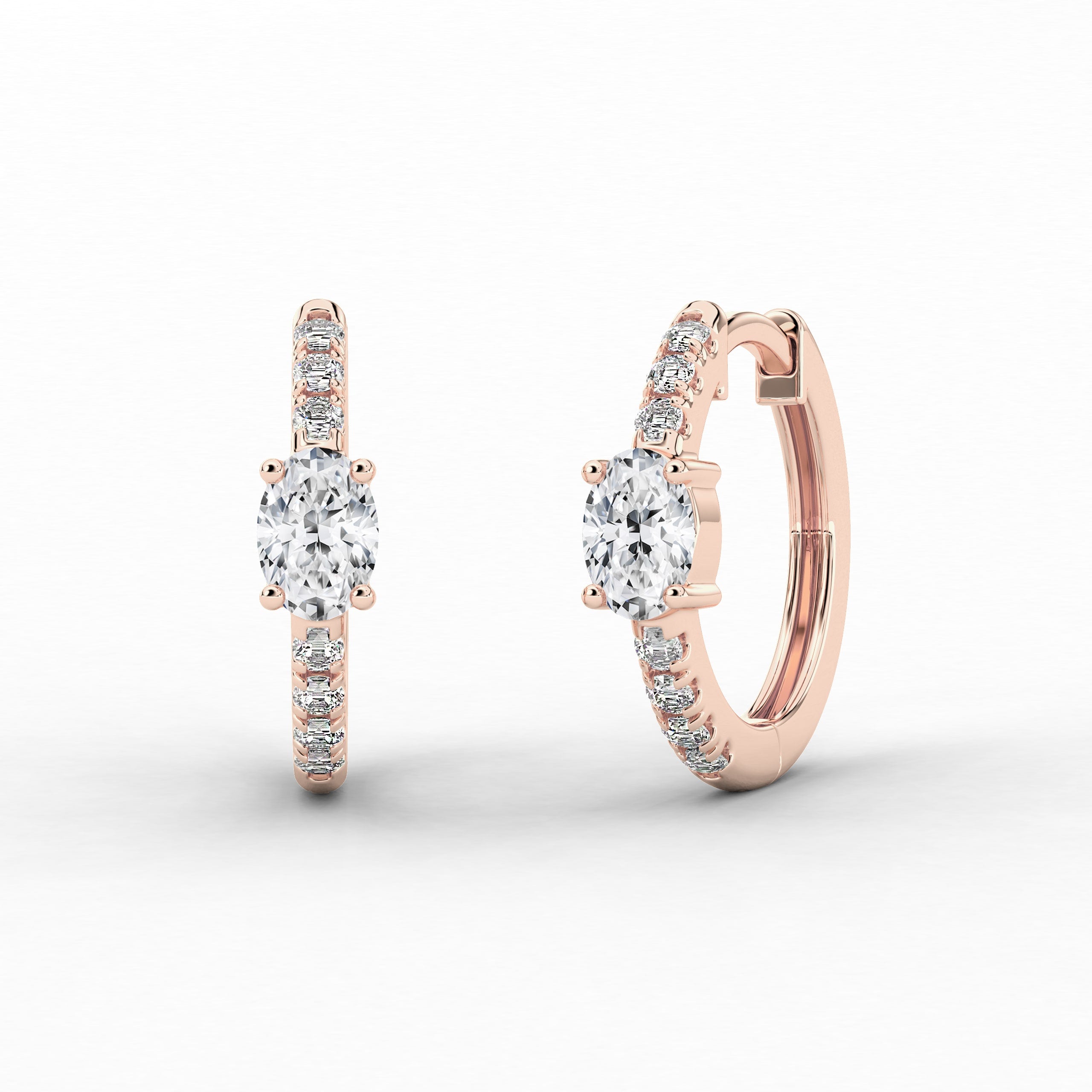 Oval Cut Lab Grown Diamond Wedding Hoop Earring In Rose Gold 