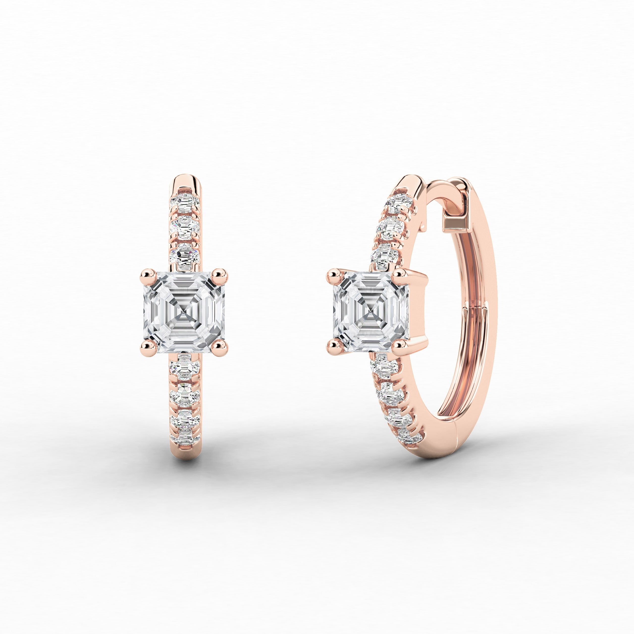 Asscher Cut Engagement Hoop For Woman In Rose Gold