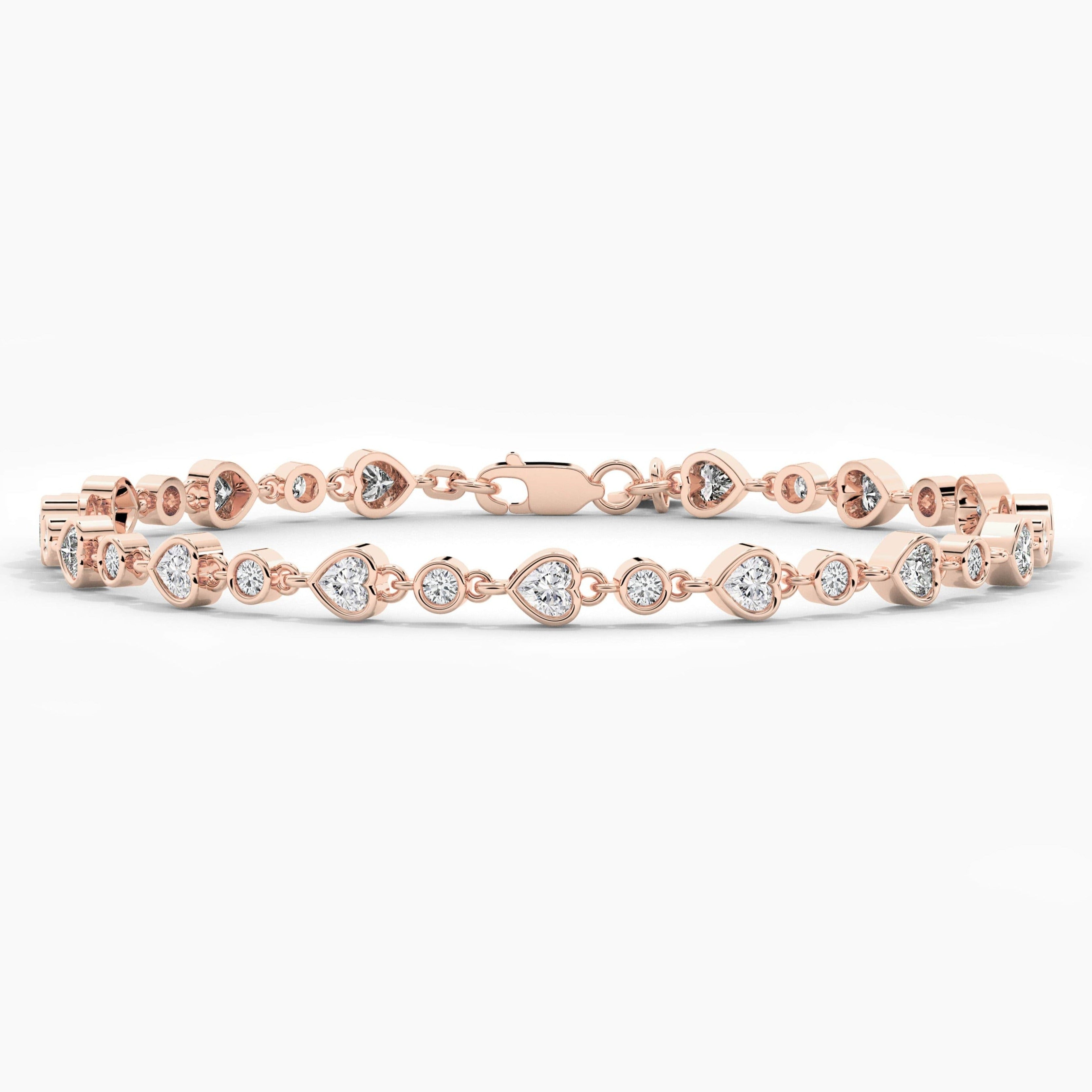 Heart And Round Cut Moissanite Diamond Tennis Bracelet For Woman In Rose Gold 