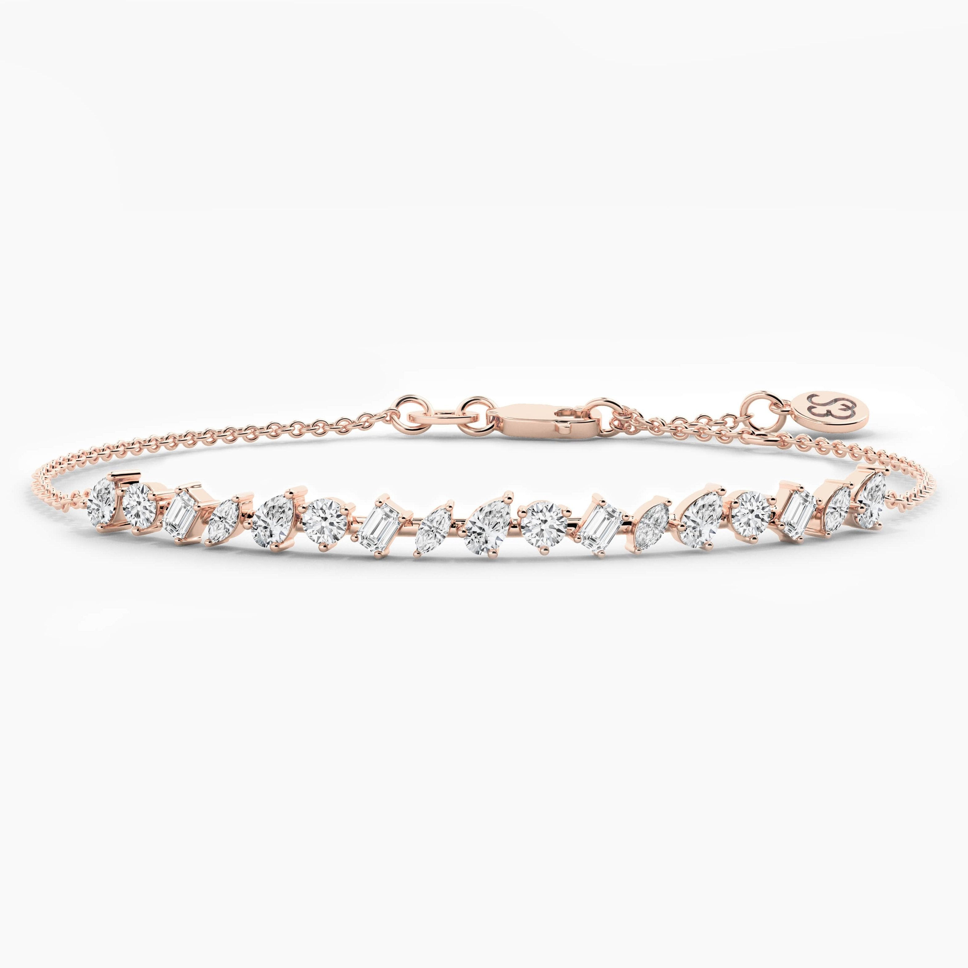 Rose Gold Multi Shape Moissanite Diamond Chain Bracelet 