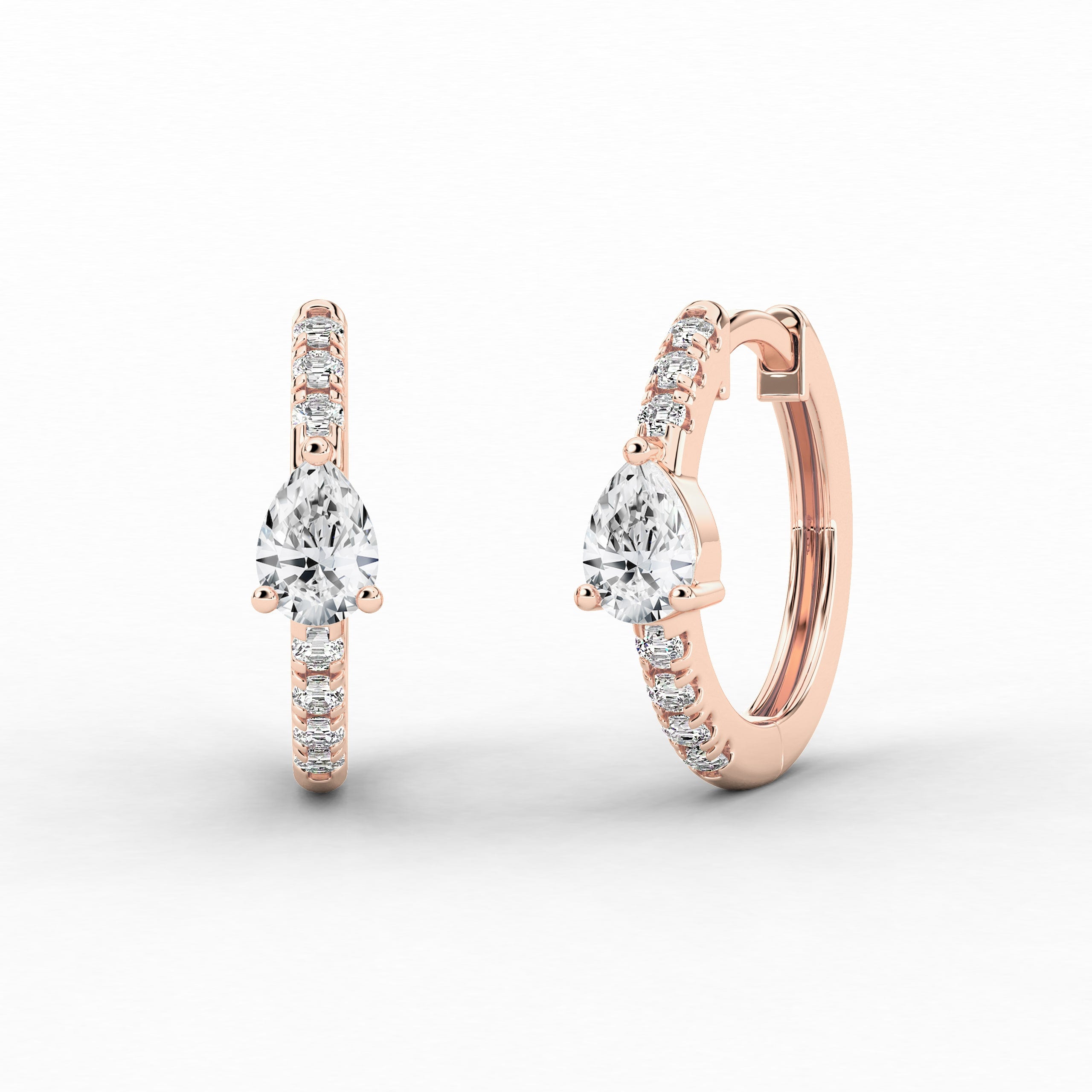 Pear Cut Moissanite Diamond In Hoop Earring  In Rose Gold 