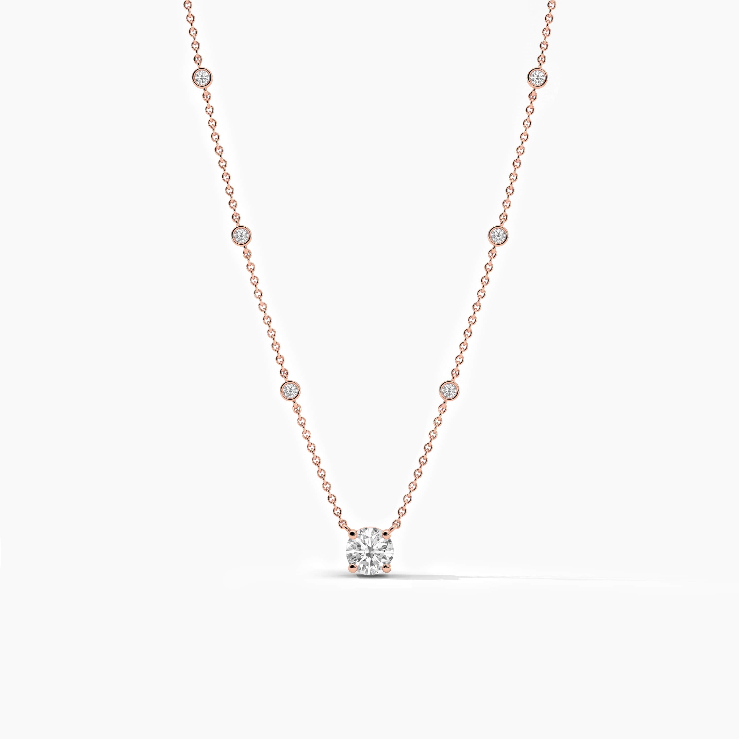 14K Rose Gold Diamond Station Necklace