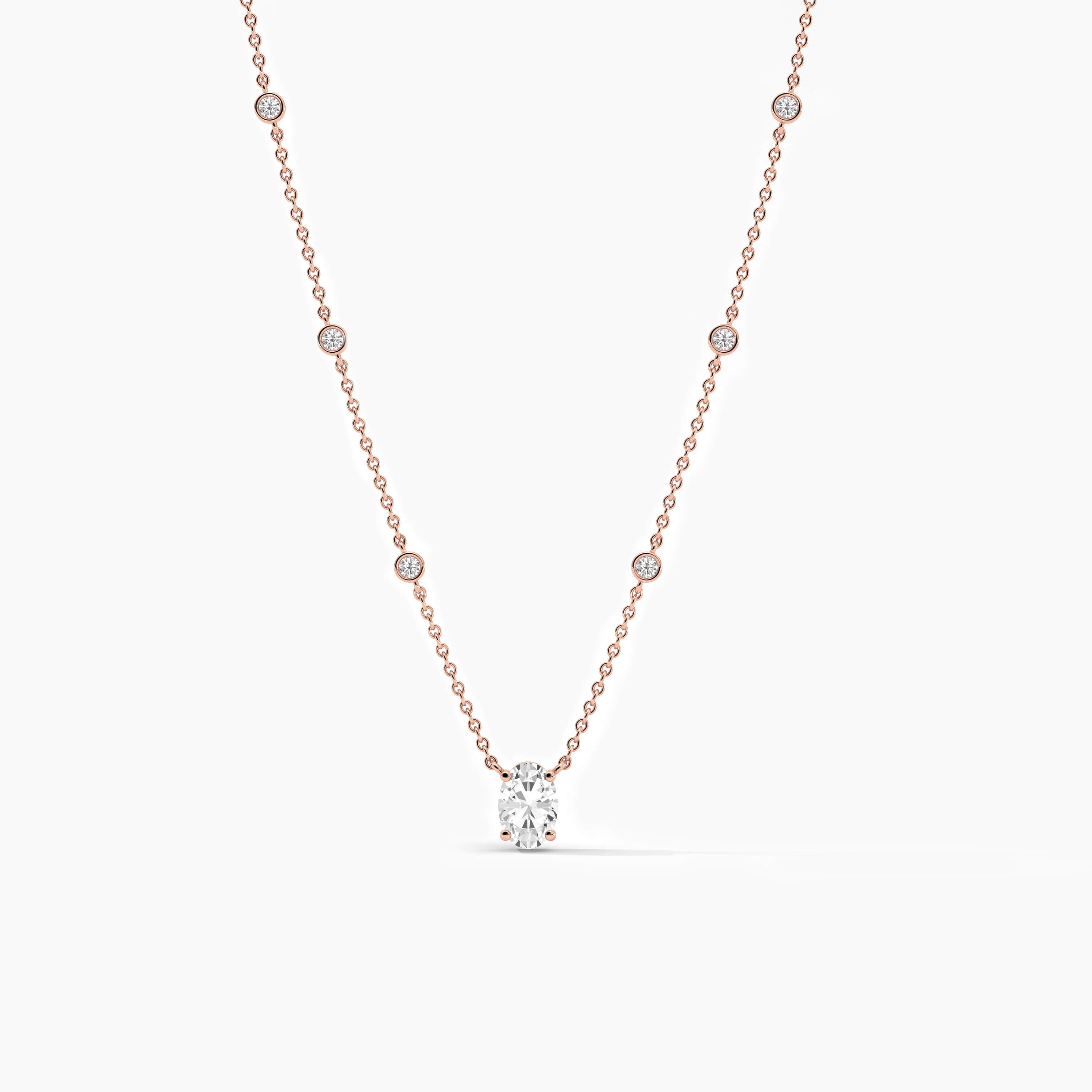 14 Karat Rose Gold Diamond Station Necklace