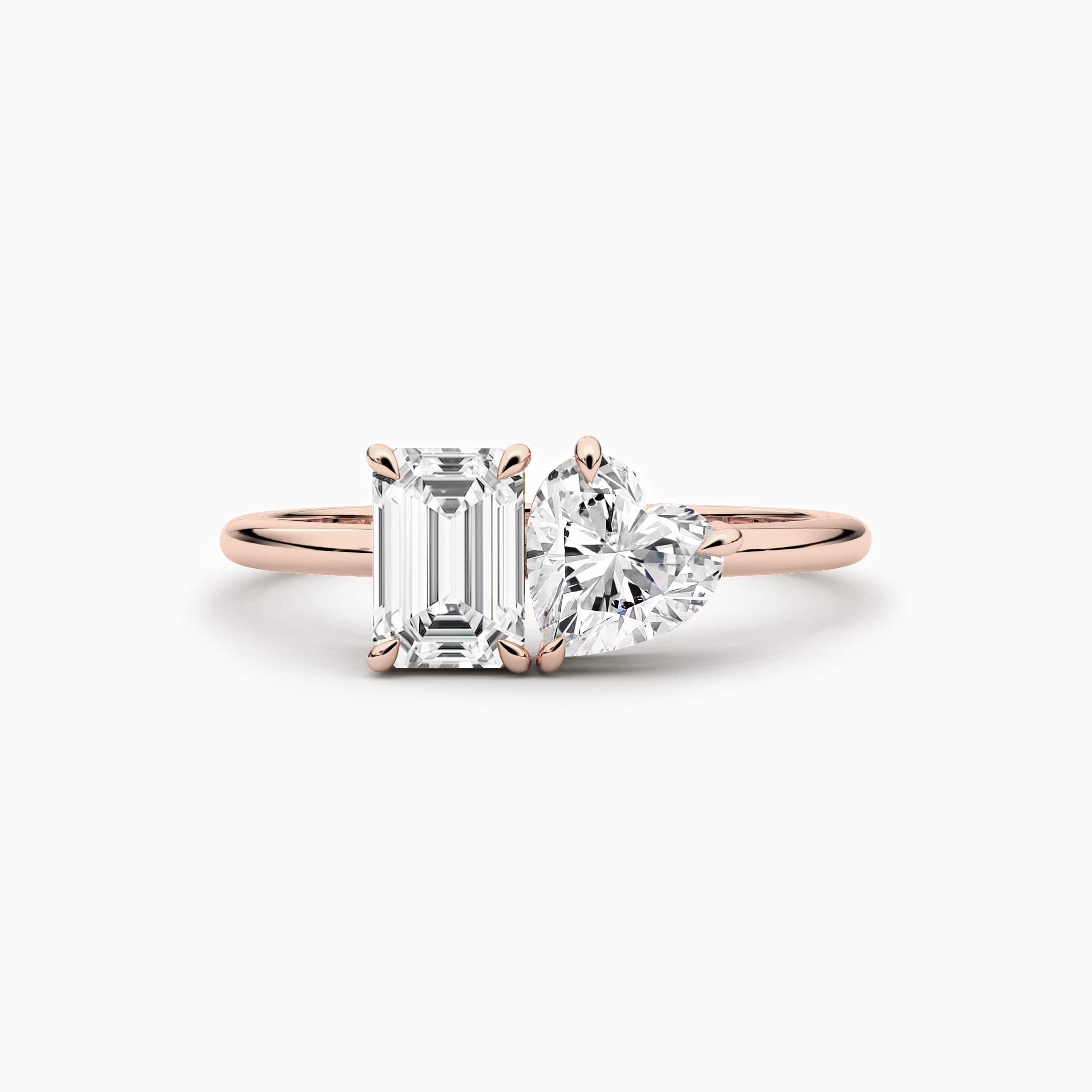 Emerald And Heart Cut Toi Et Moi Ring In Rose Gold For Woman