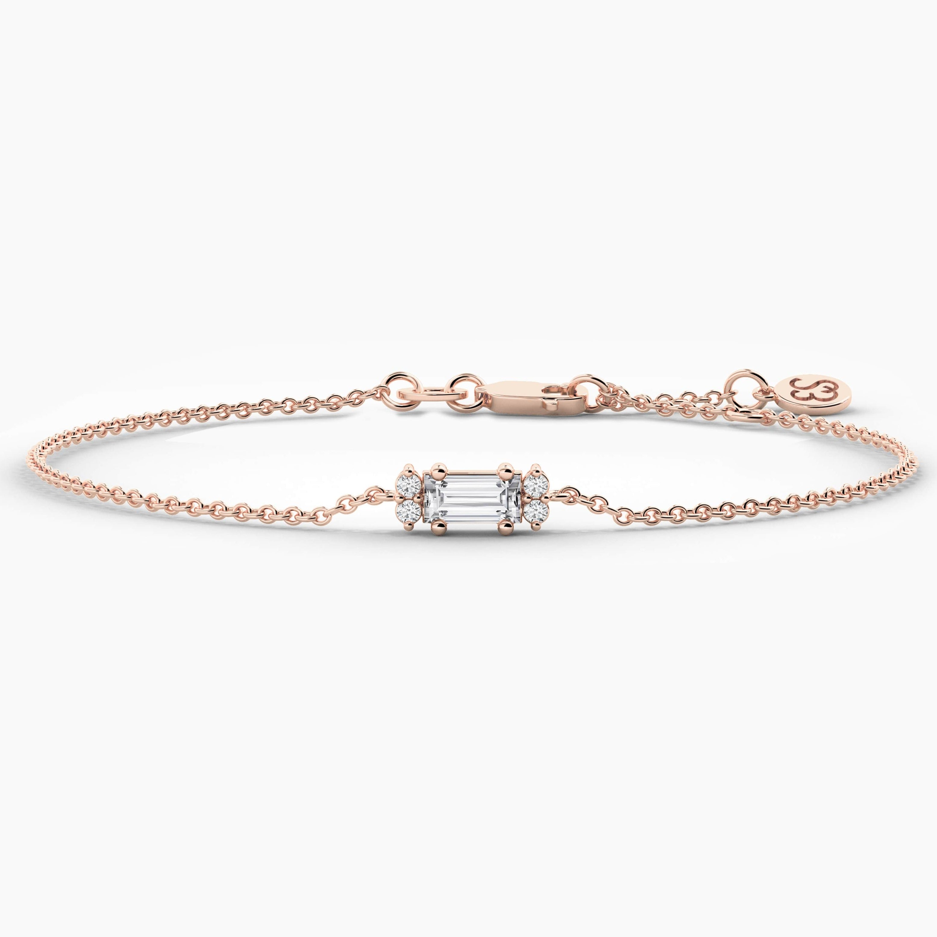 Rose Gold Baguette And Round Shape Diamond Chain Bracelet 