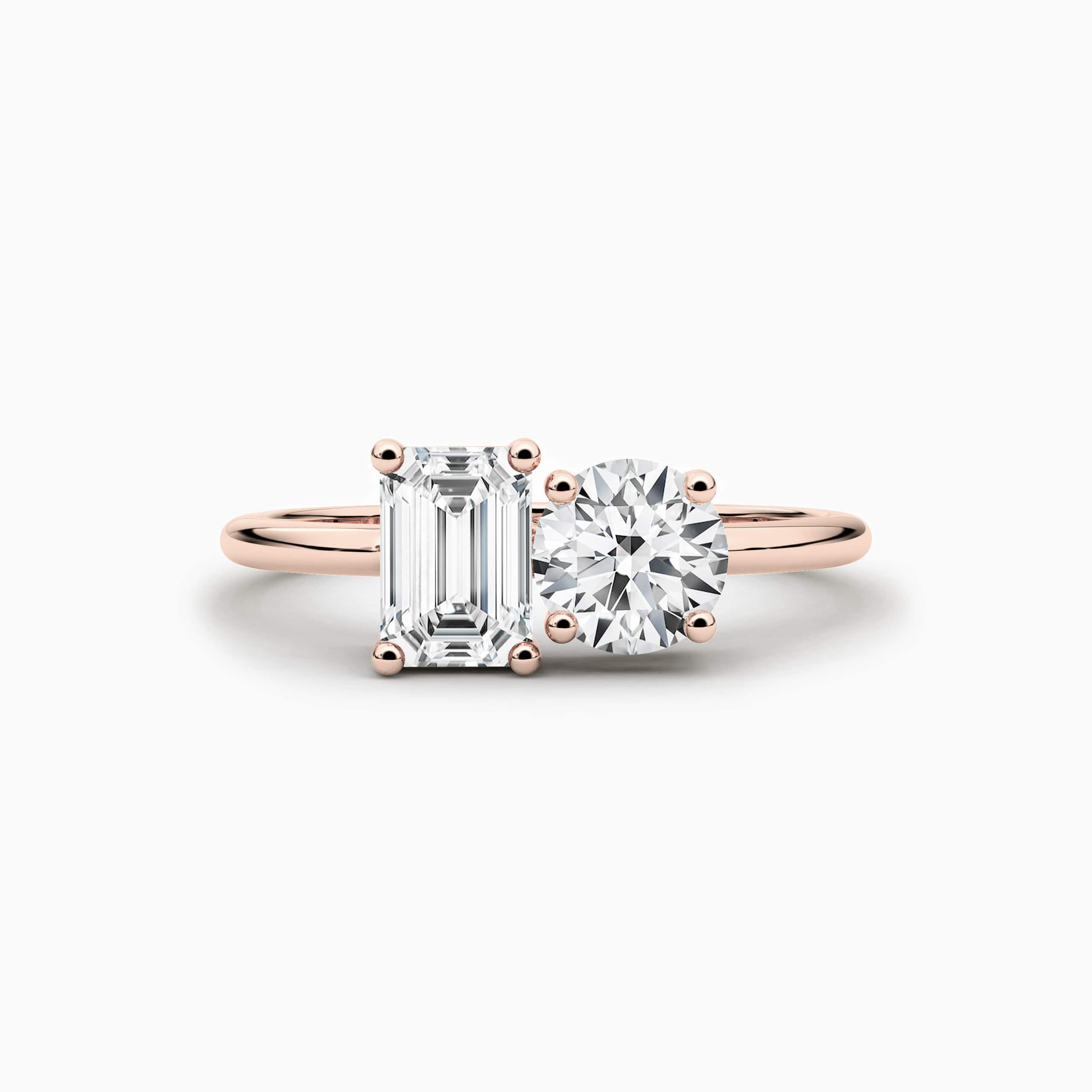 Emerald And Round Cut Lab Grown Diamond Toi Et Moi Engagement Ring In Rose Gold For Woman
