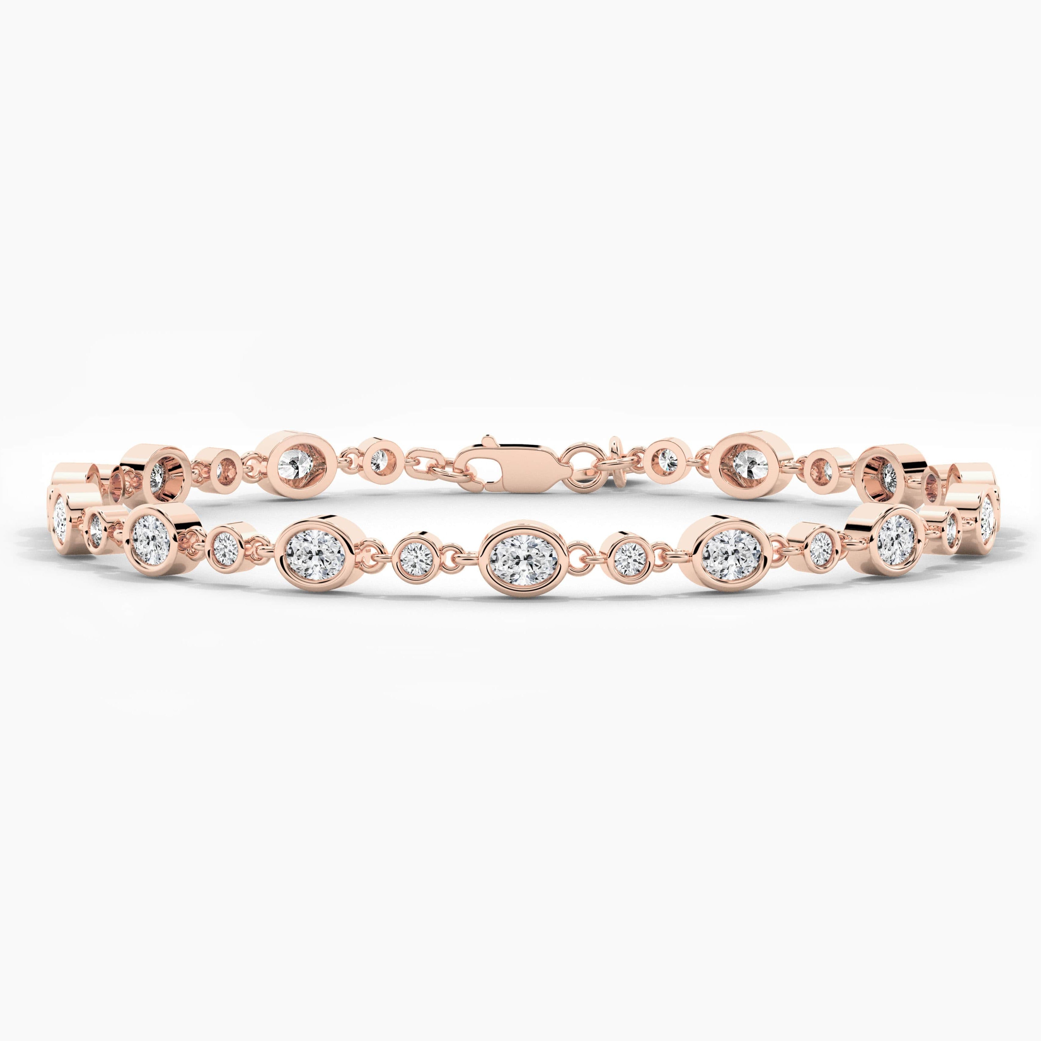 Oval And Round Shape Tennis Bracelet In Diamond For Woman's And Rose Gold