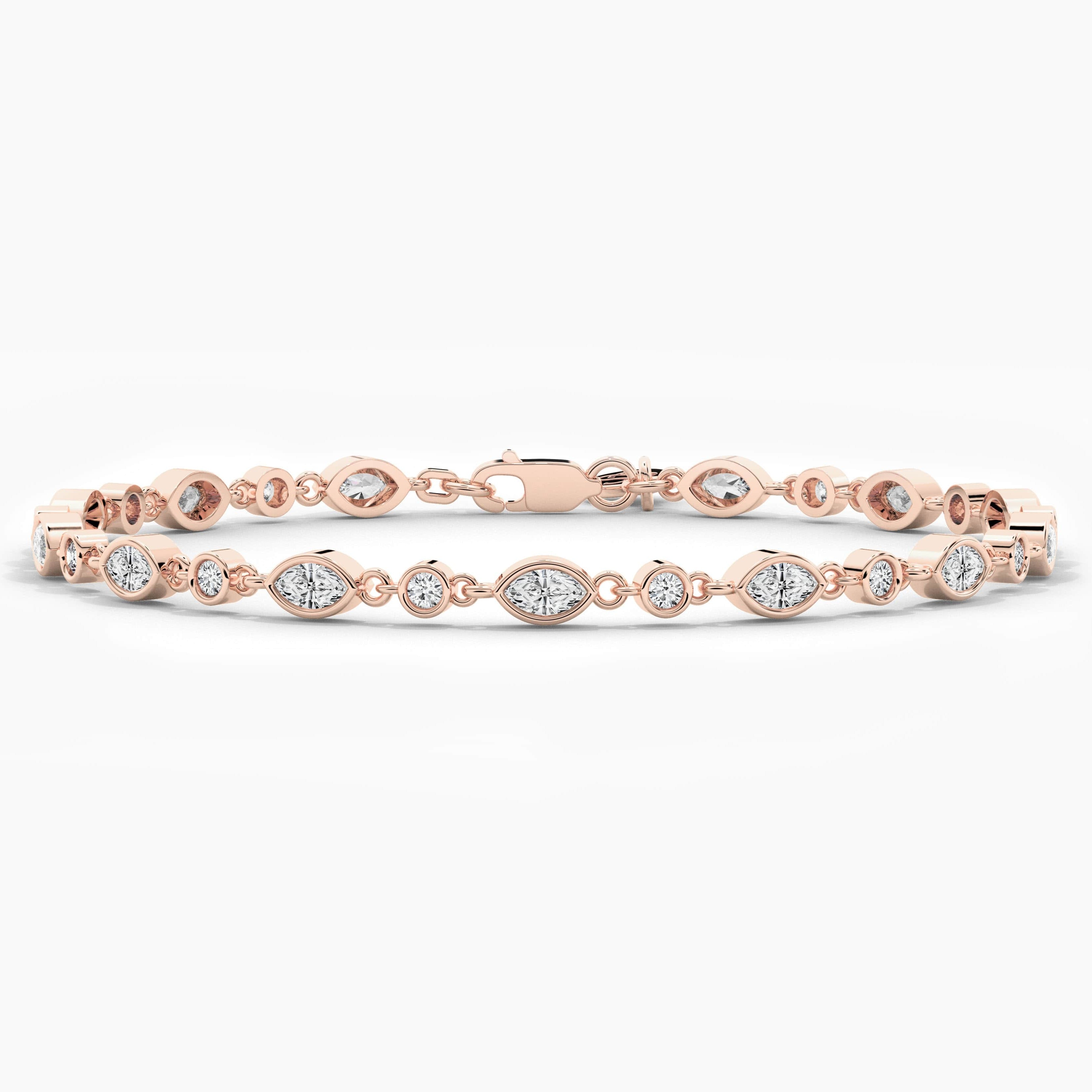 Rose Gold Marquise And Round Shape Moissanite Diamond Bracelet For Woman