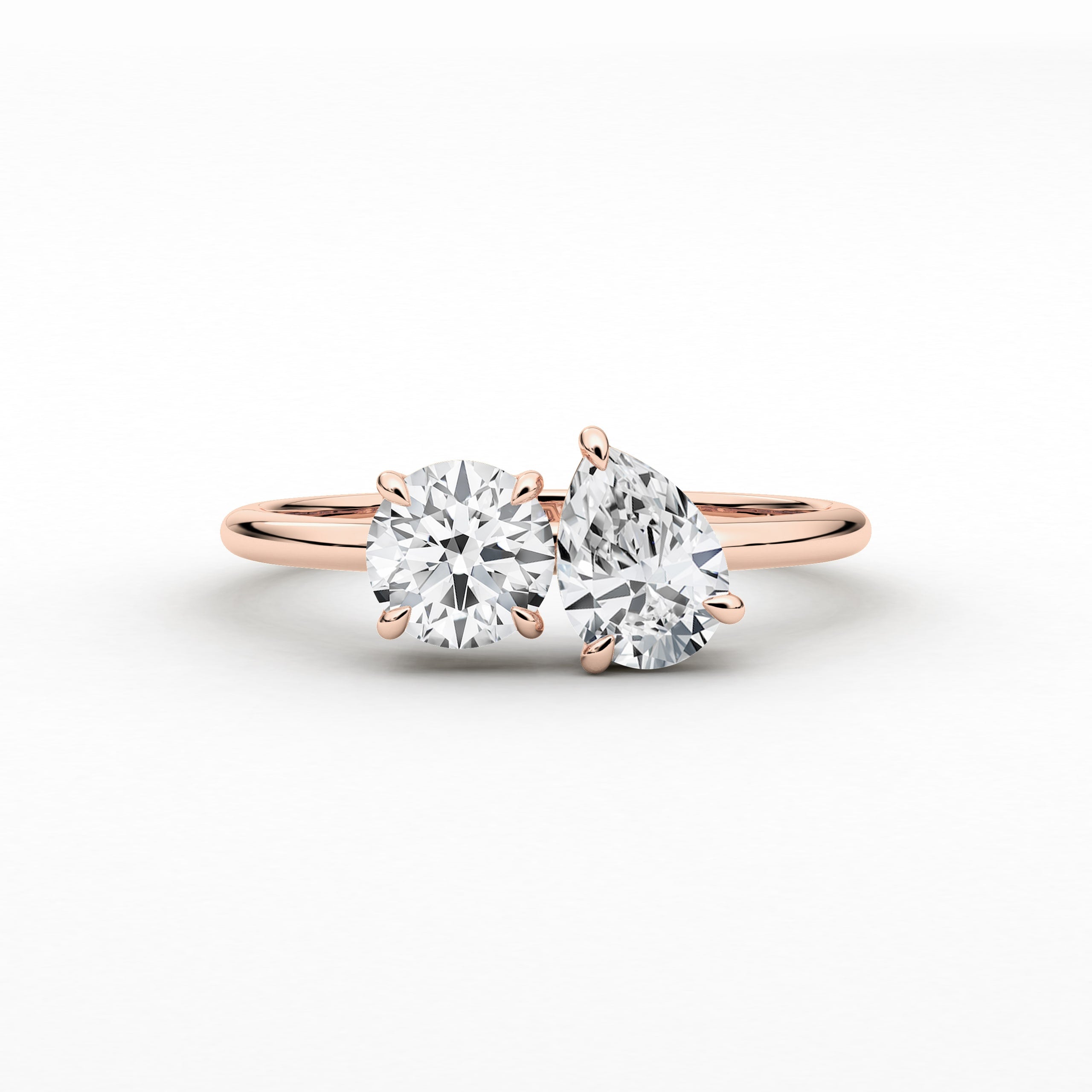 Rose Gold Toi Et Moi Engagement Ring In Round And Pear Cut Moissanite Diamond  Ring