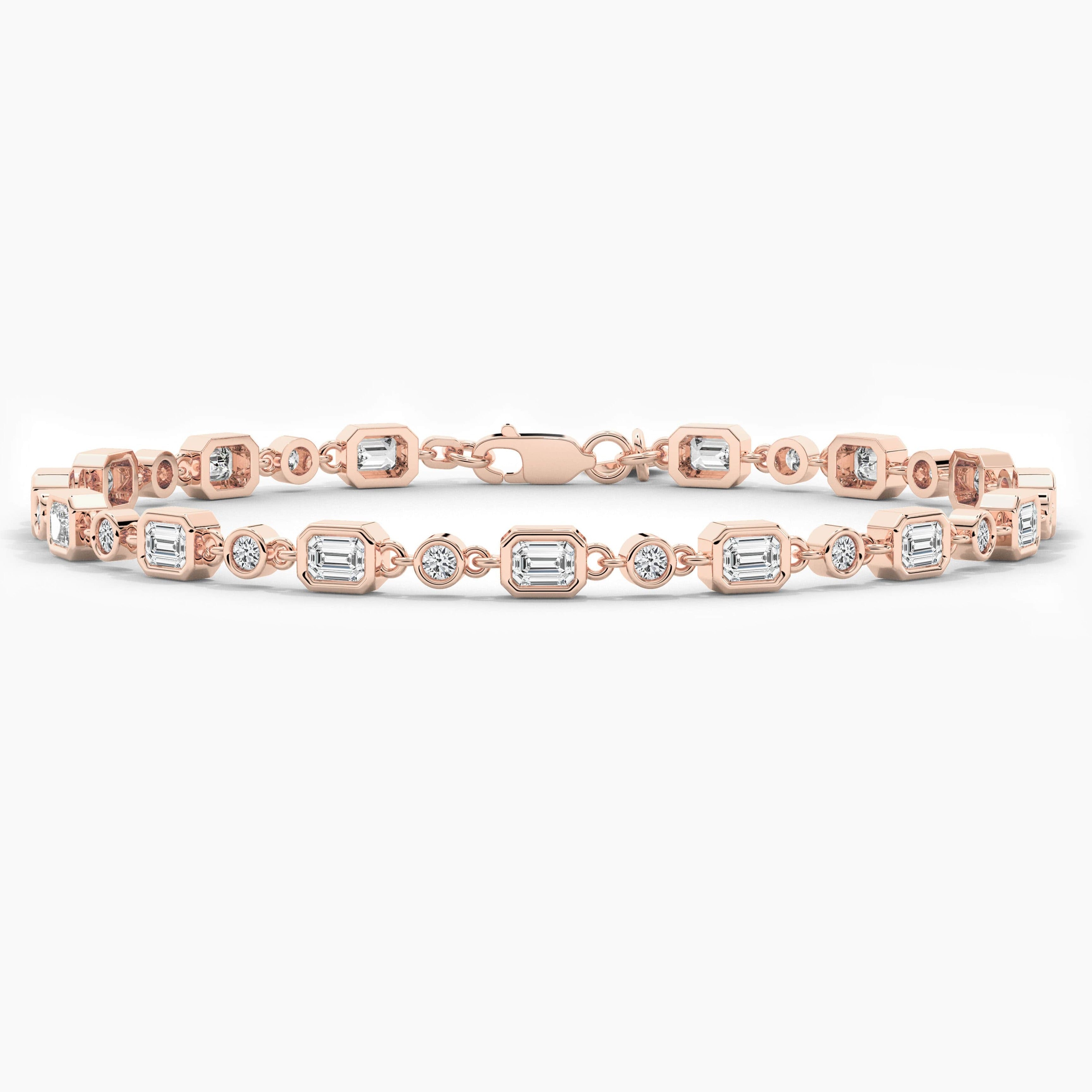 Rose Gold Tennis Bracelet In Emerald And Round Shape Moissanite Diamond For Woman 
