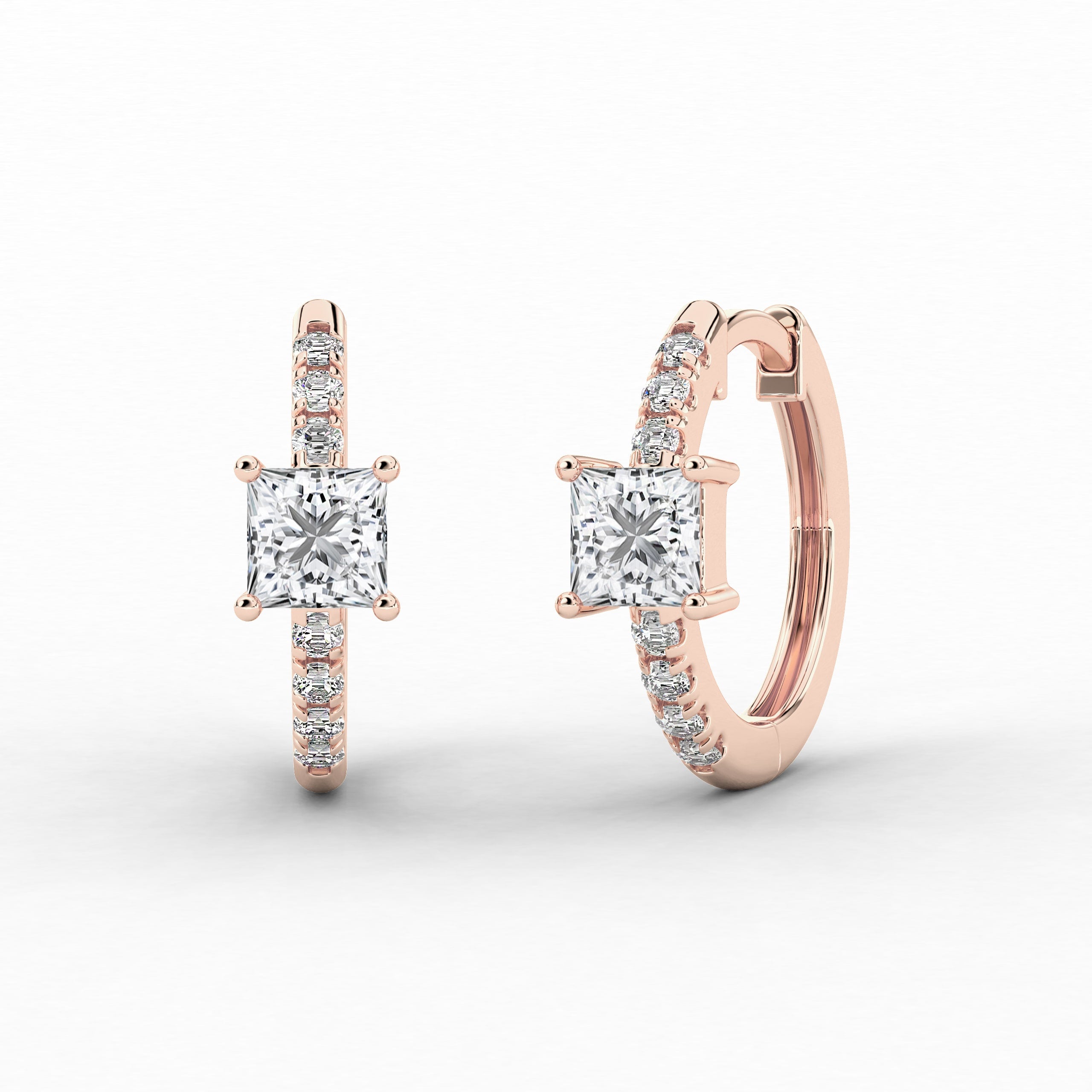 Rose Gold Princess Cut Moissanite Diamond In Hoop Earring For Woman