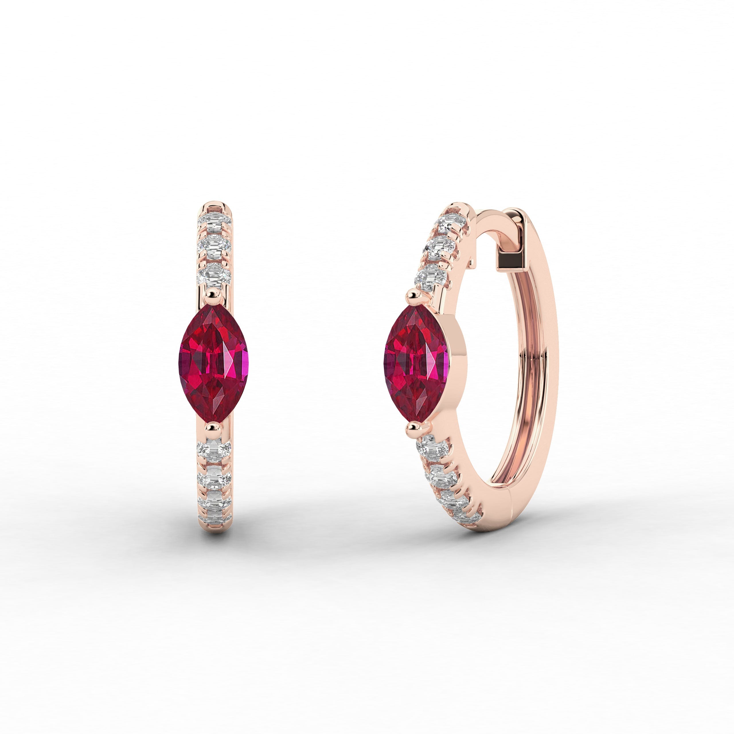 Rose Gold Hoop Earring Marquise And Ruby Moissanite Diamond