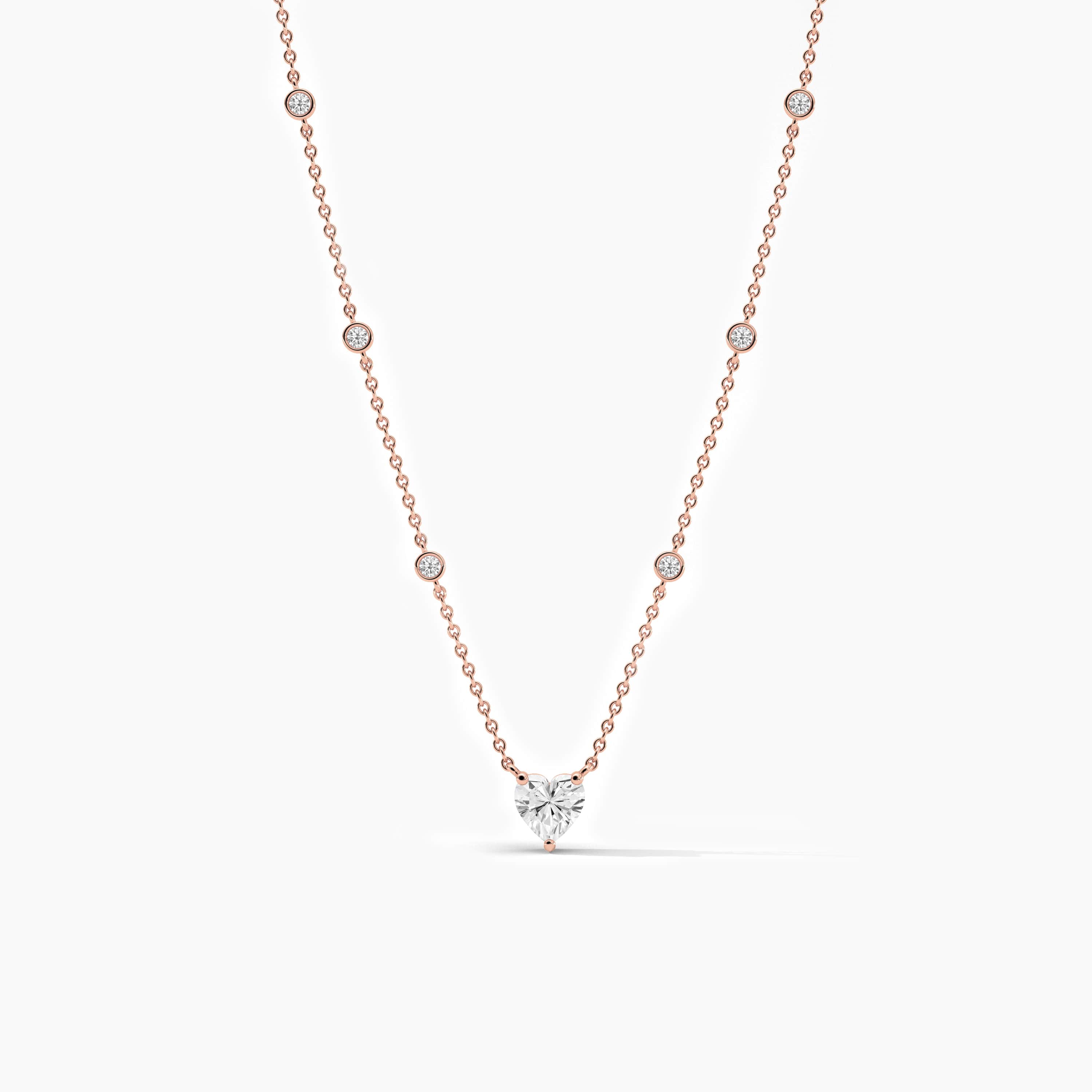 14 Karat Rose Gold Diamond Station Necklace