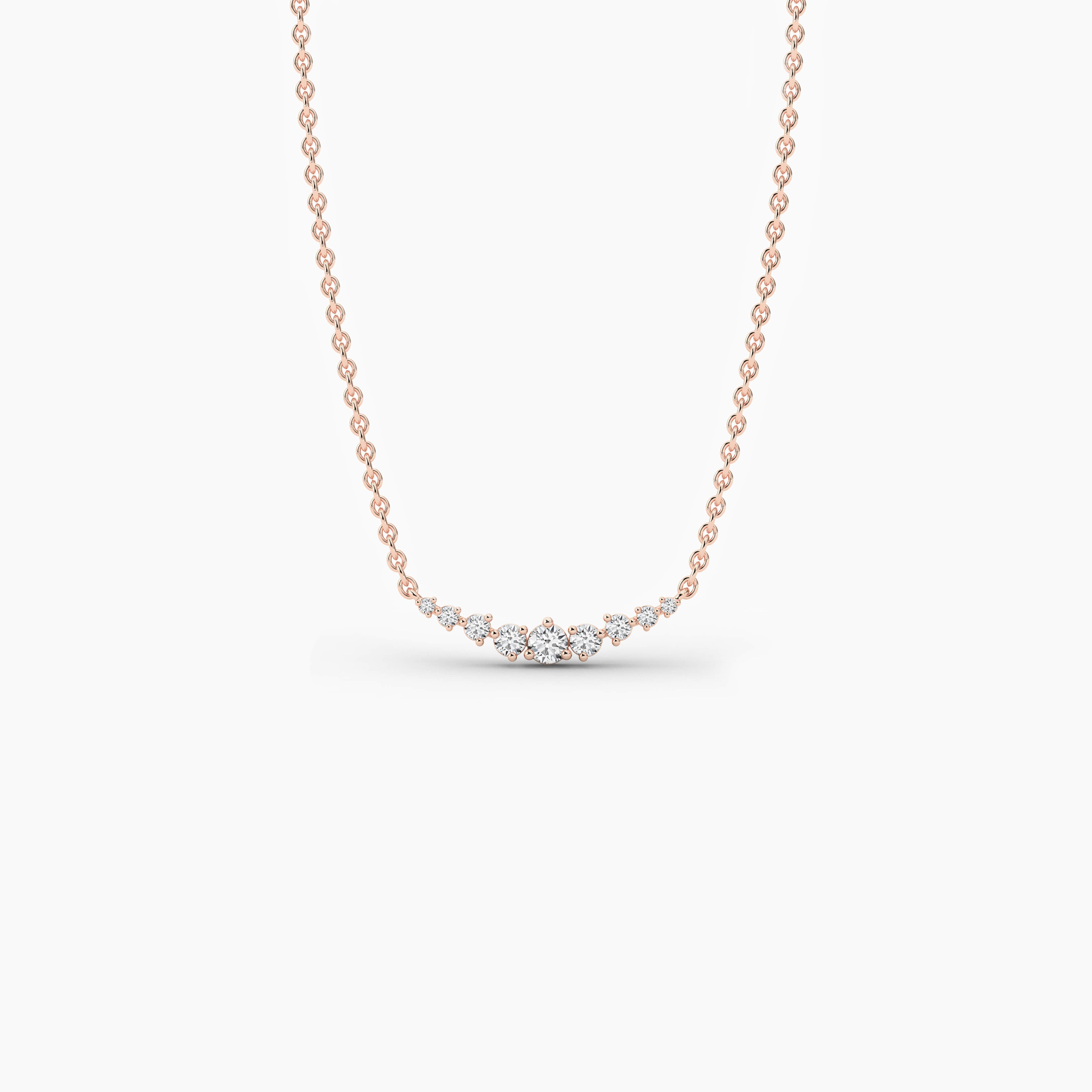Round Shape Lab Grown Diamond Curved  Necklace in Rose Gold