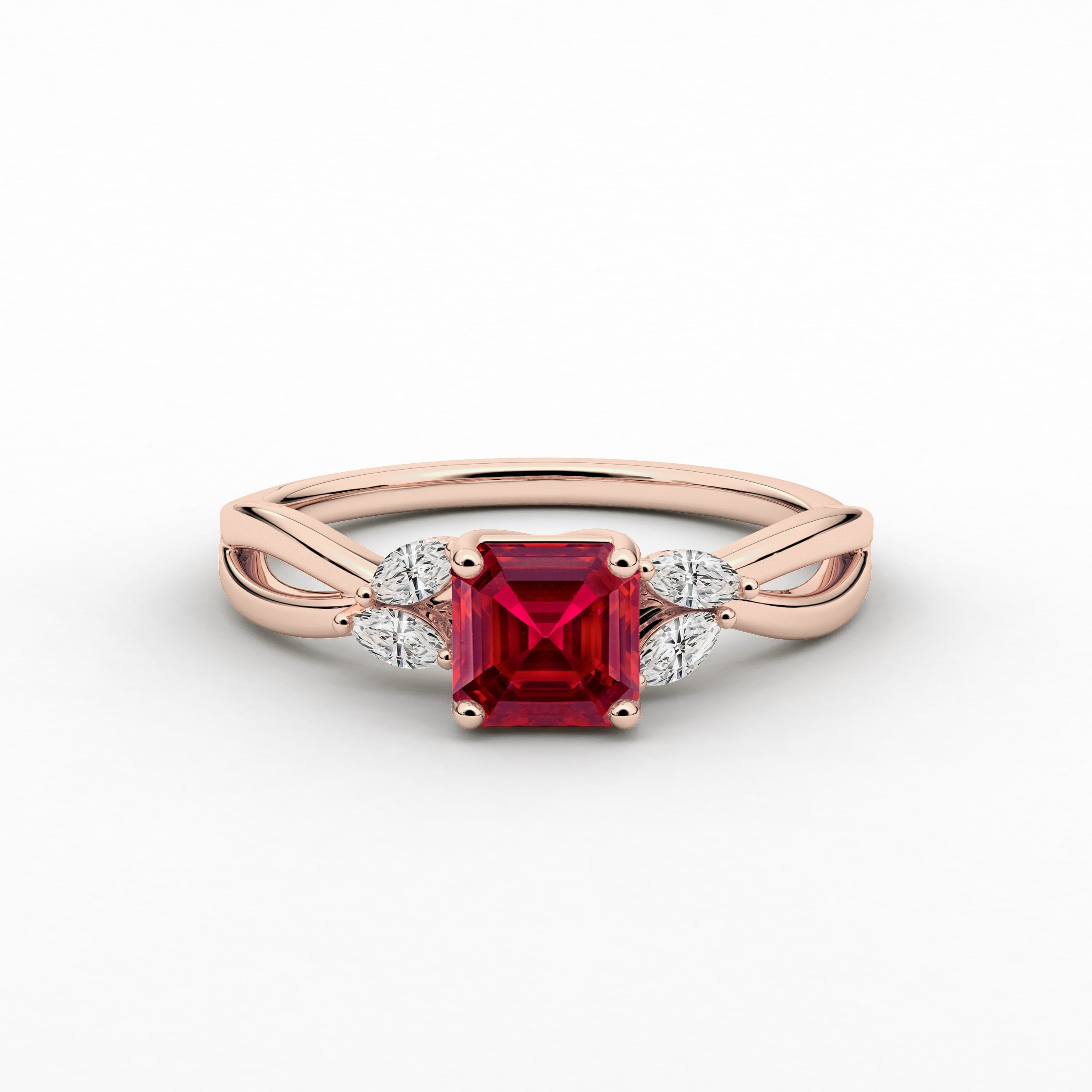 Rose Gold Cushion Cut Ruby Moissanite Diamond Nature Inspired Ring For Woman