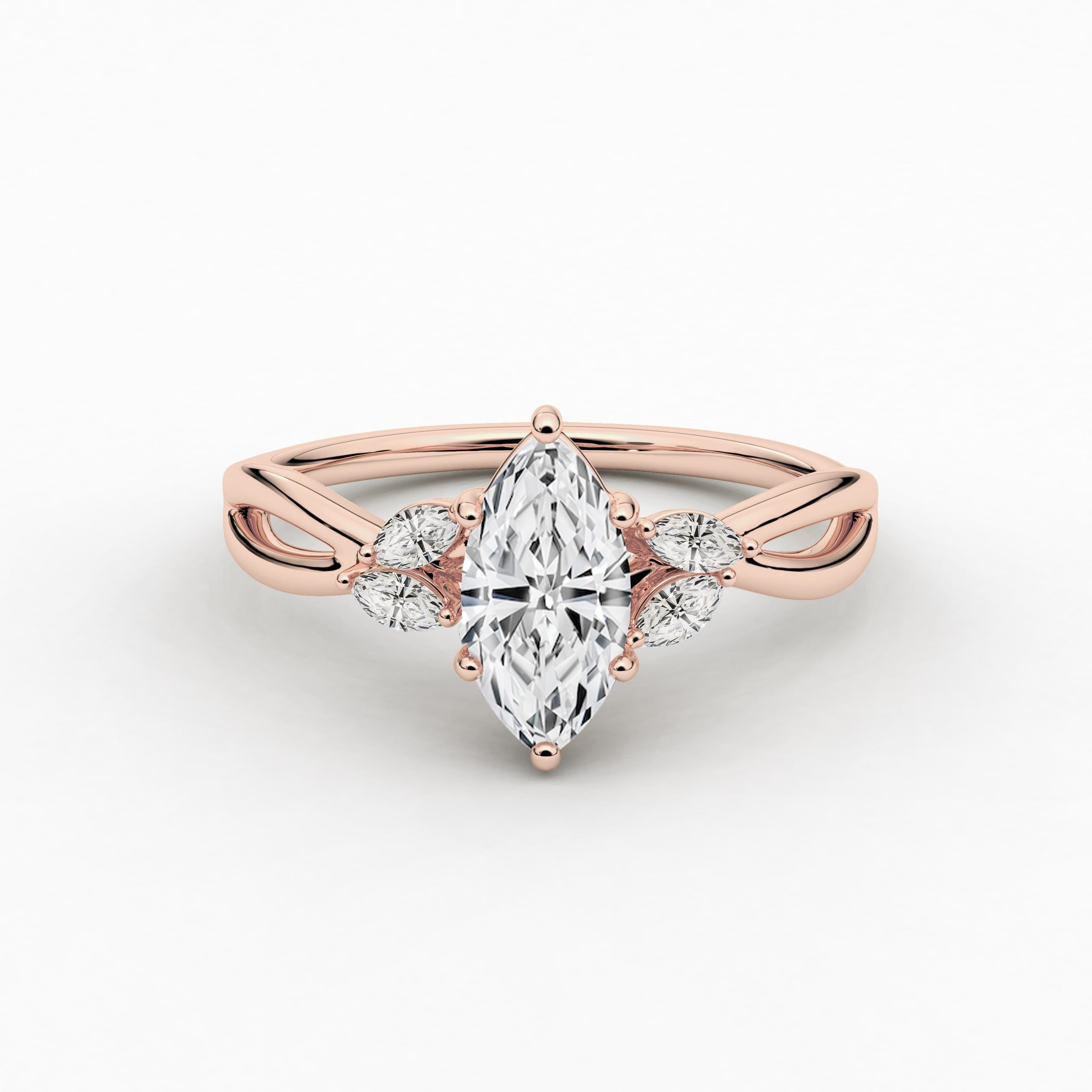 Rose Gold Marquise Cut Nature Inspired Engagement Ring For Woman
