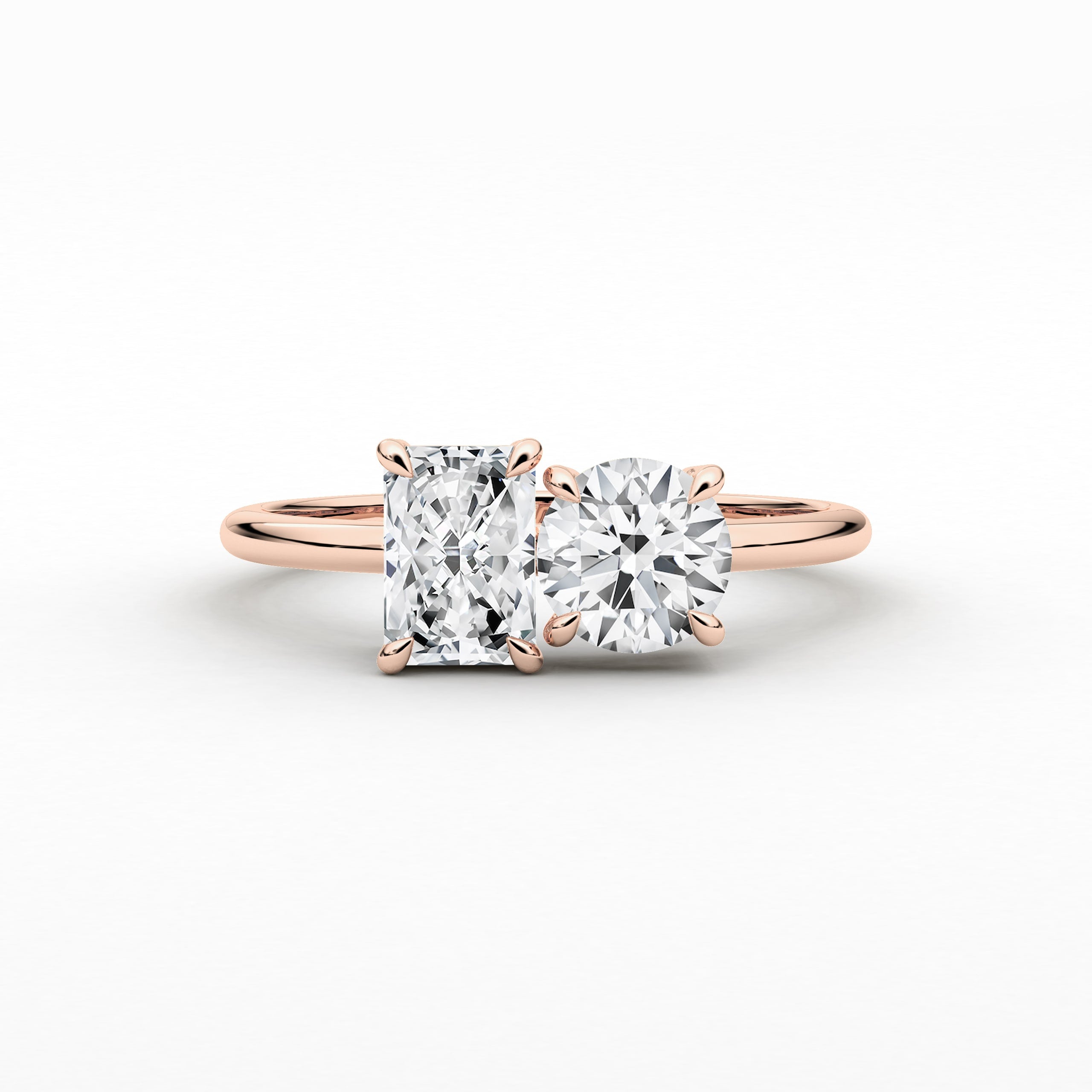 Radiant And Round Cut Lab Grown Diamond Toi Et Moi Engagement Ring In Rose Gold 