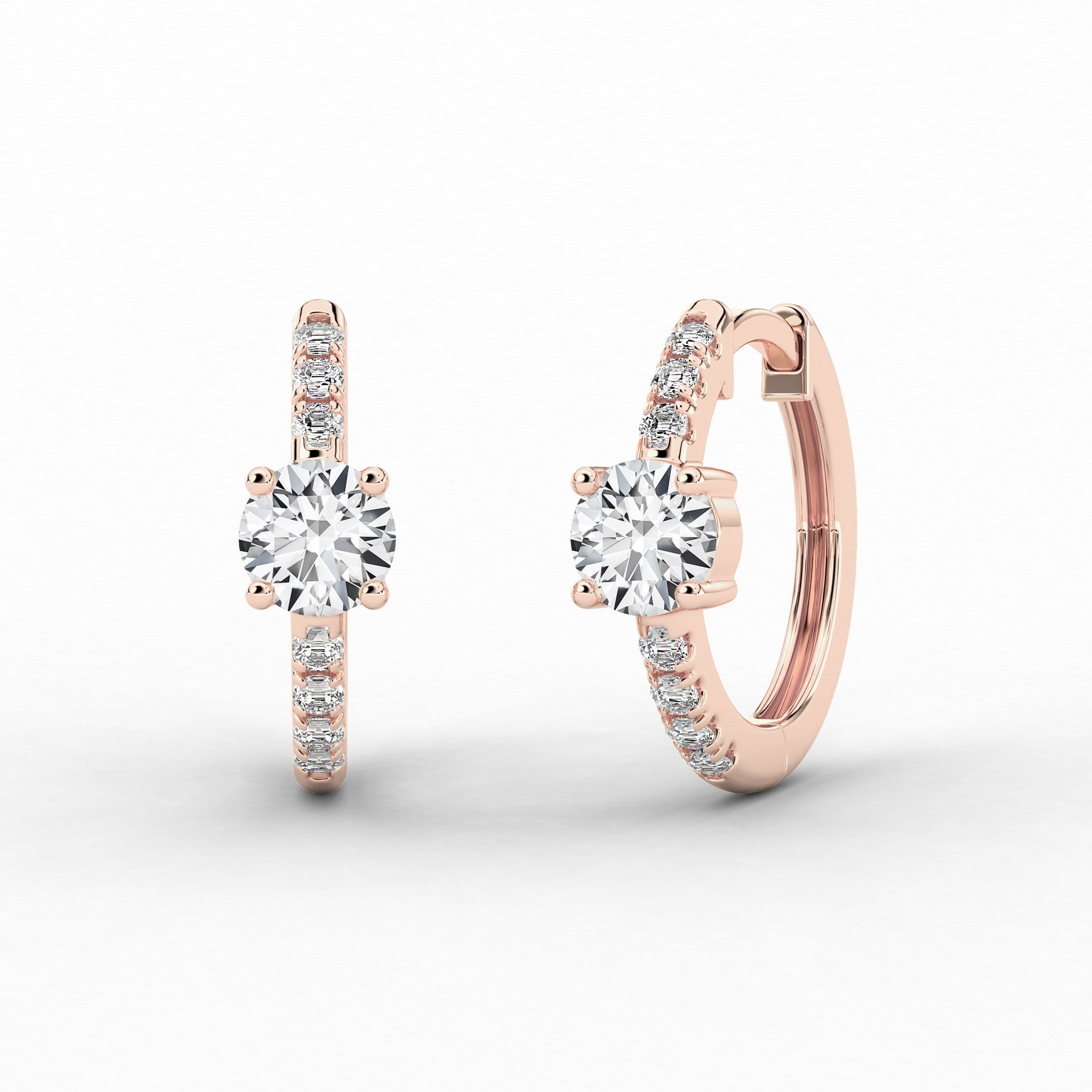 Rose Gold Hoop Earring In Round Cut Moissanite Diamond 