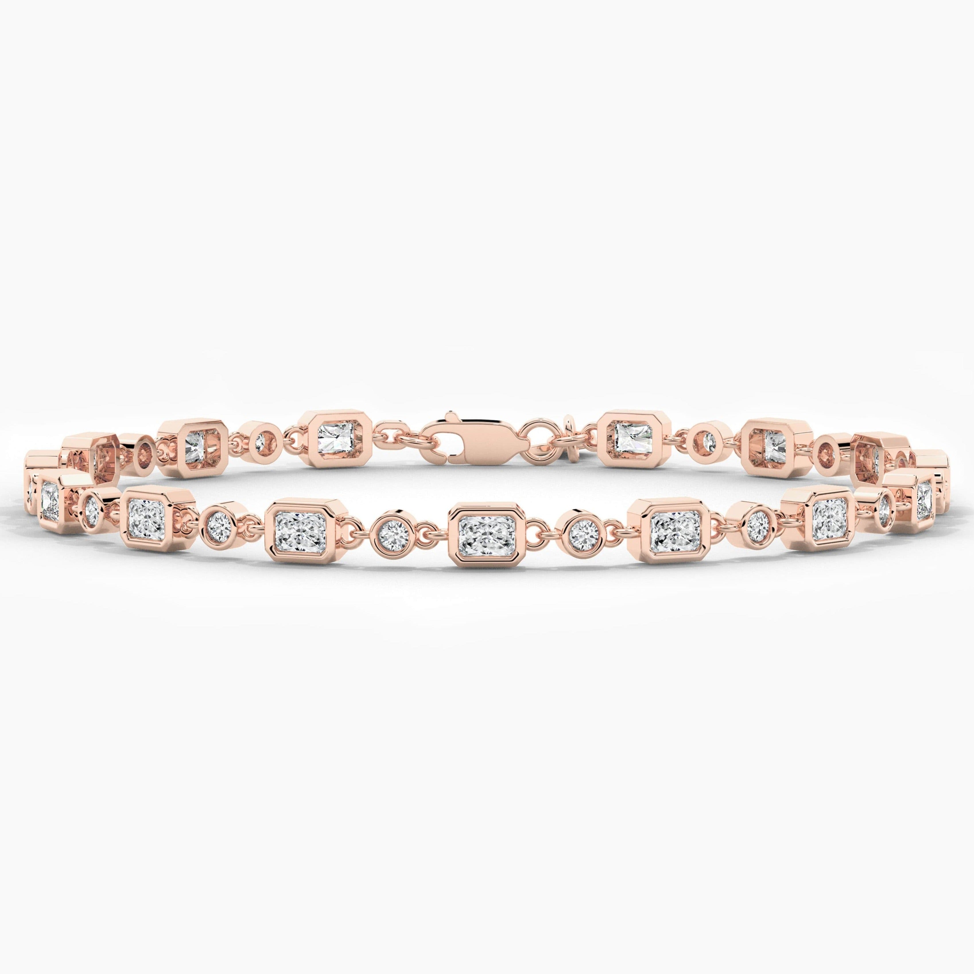Rose Gold Tennis Bracelet In Radiant And Round Cut Diamond For Woman 