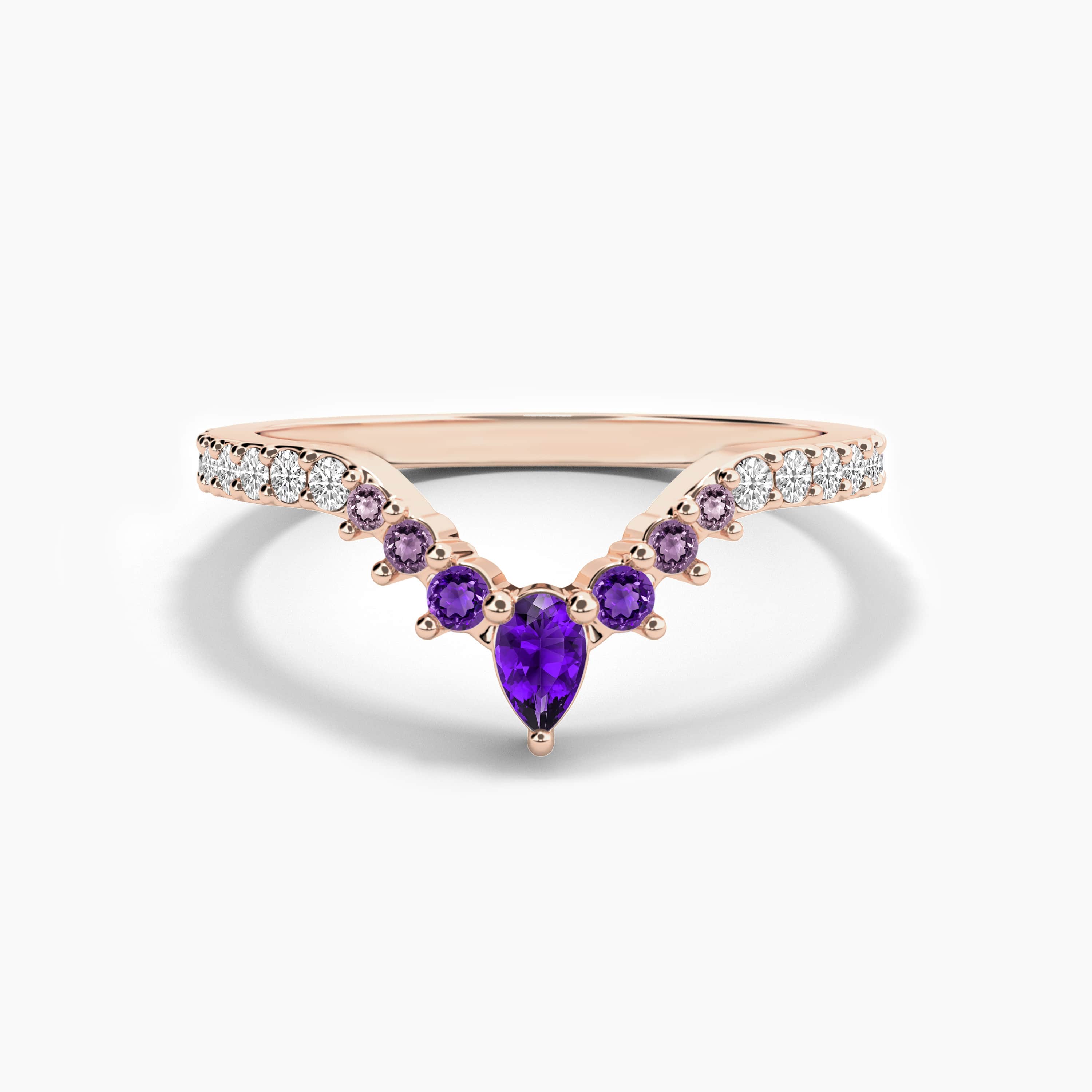 Amethyst Wedding Ring Band Rose Gold