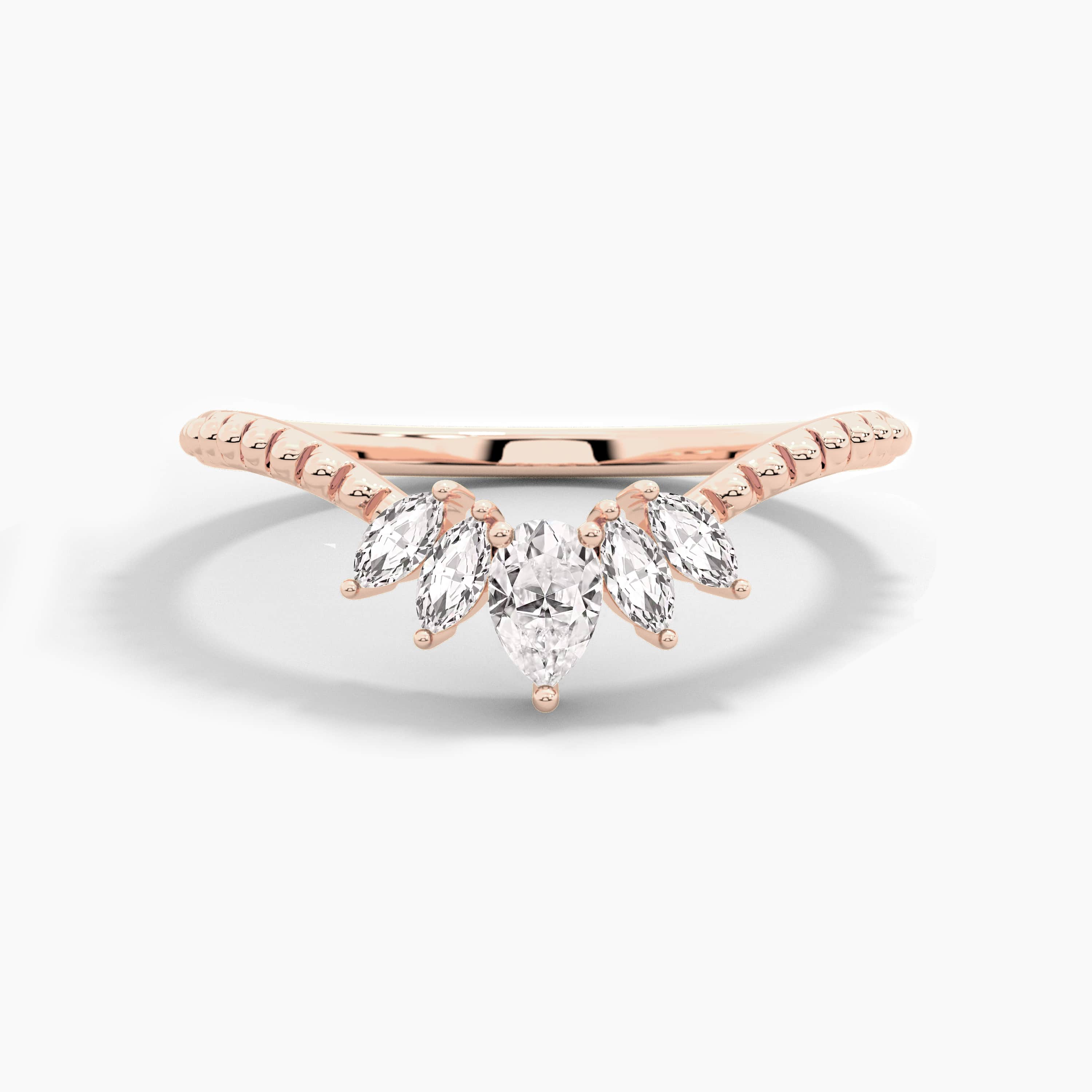 rose gold moissanite diamond curved ring 
