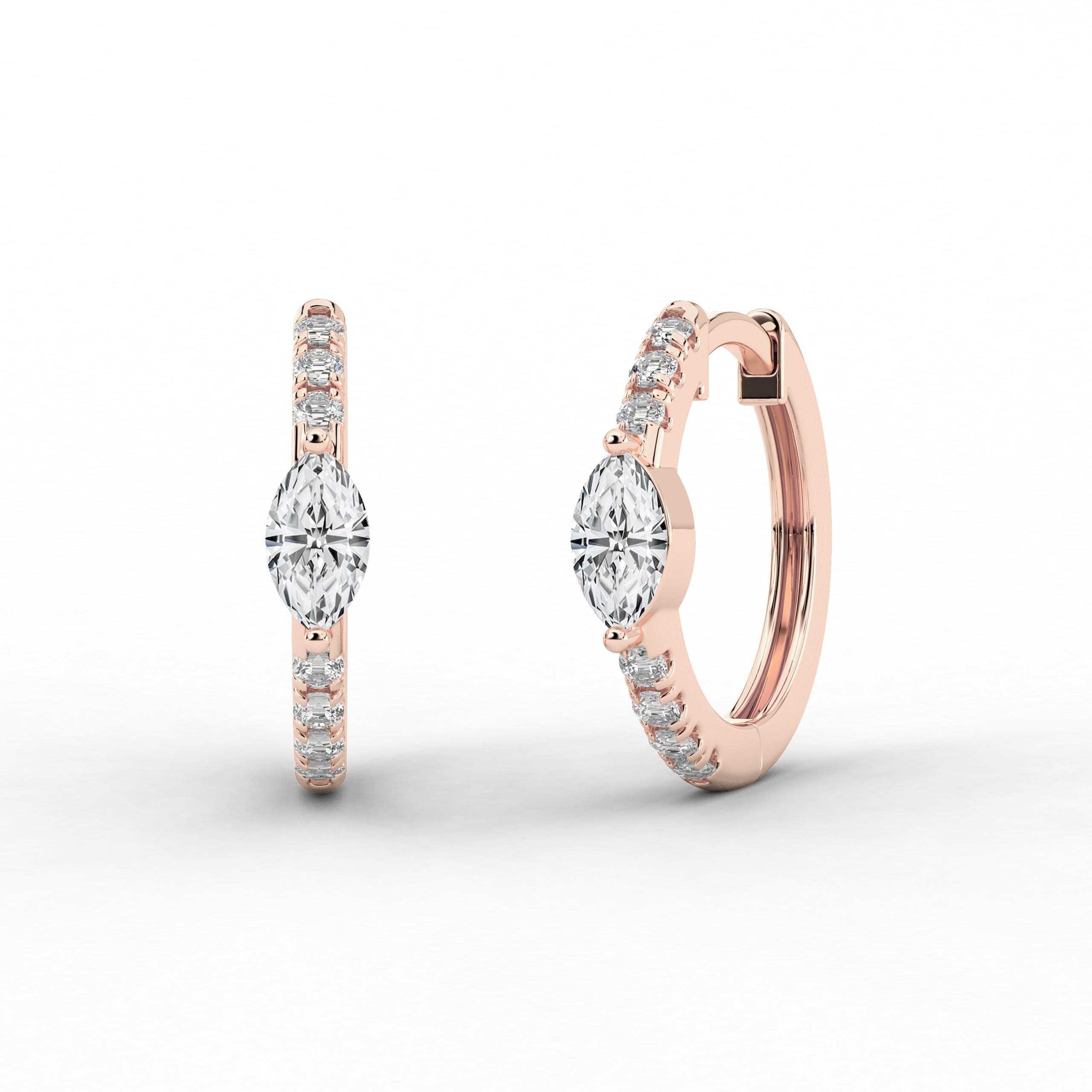 Marquise Cut Moissanite Diamond Engagement Hoop Earring In Rose Gold