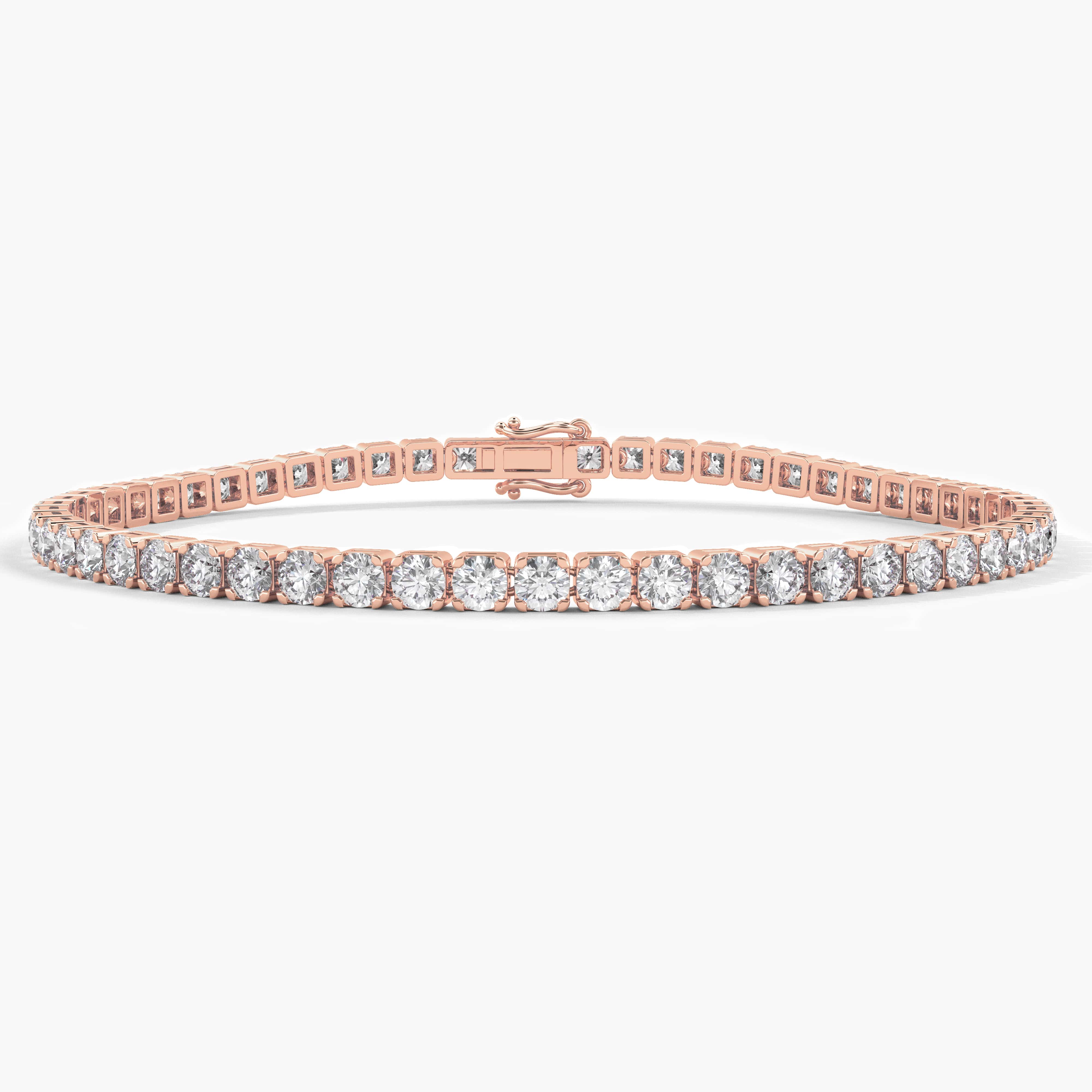 Round cut diamond tennis bracelet in rose gold 