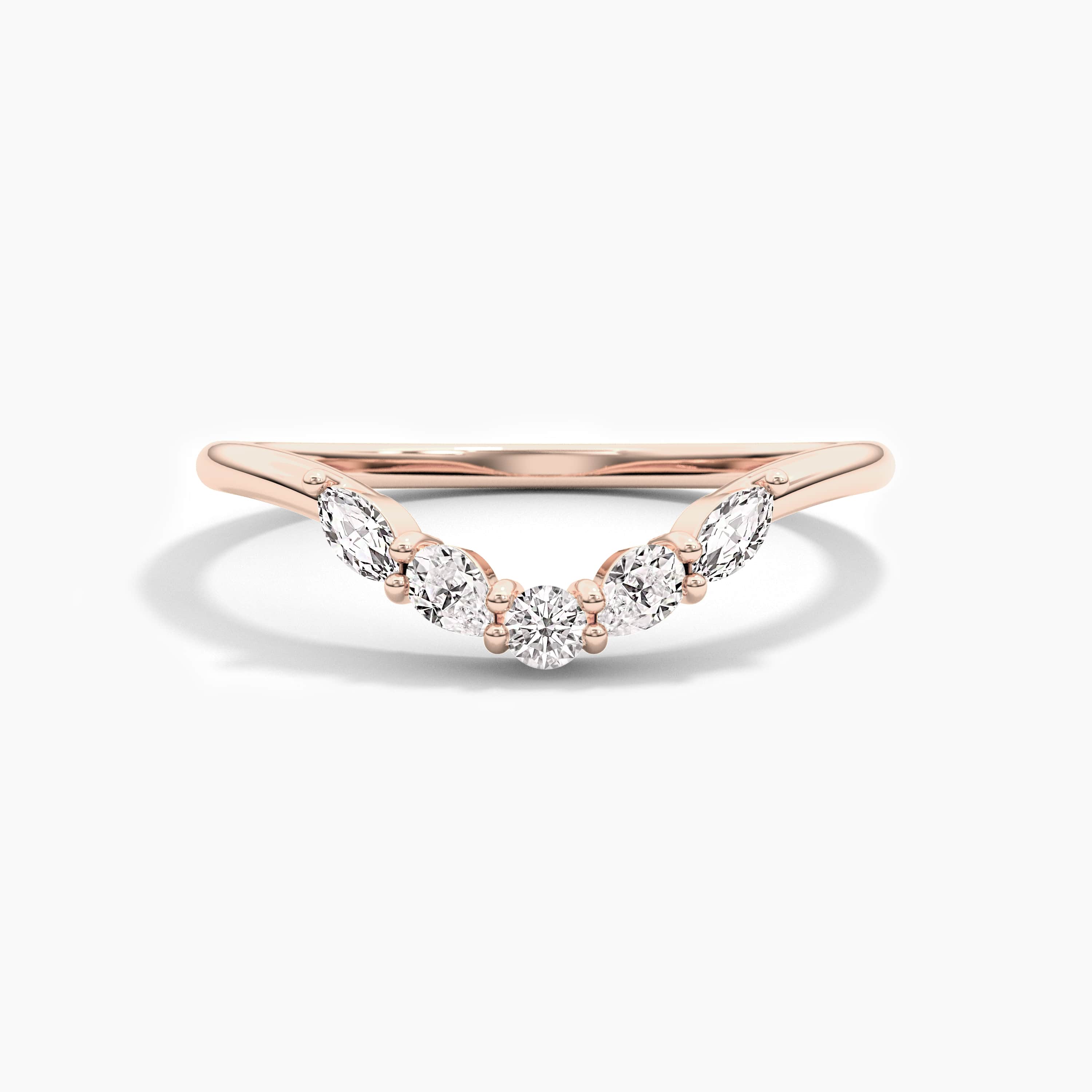 rose gold multi shape diamond curved ring 