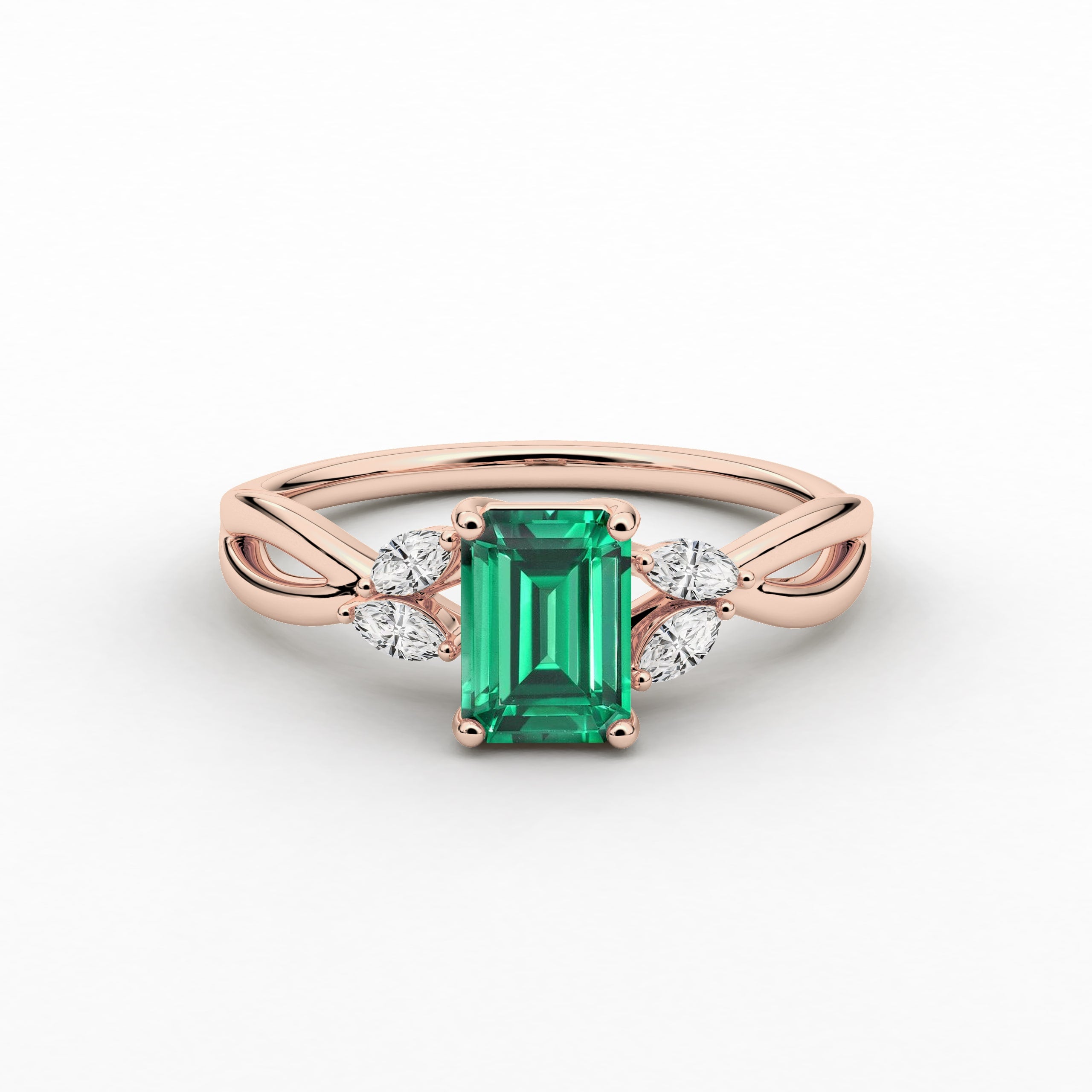  Emerald Cut Green Emerald Cut Nature Inspired Engagement Ring In Rose Gold