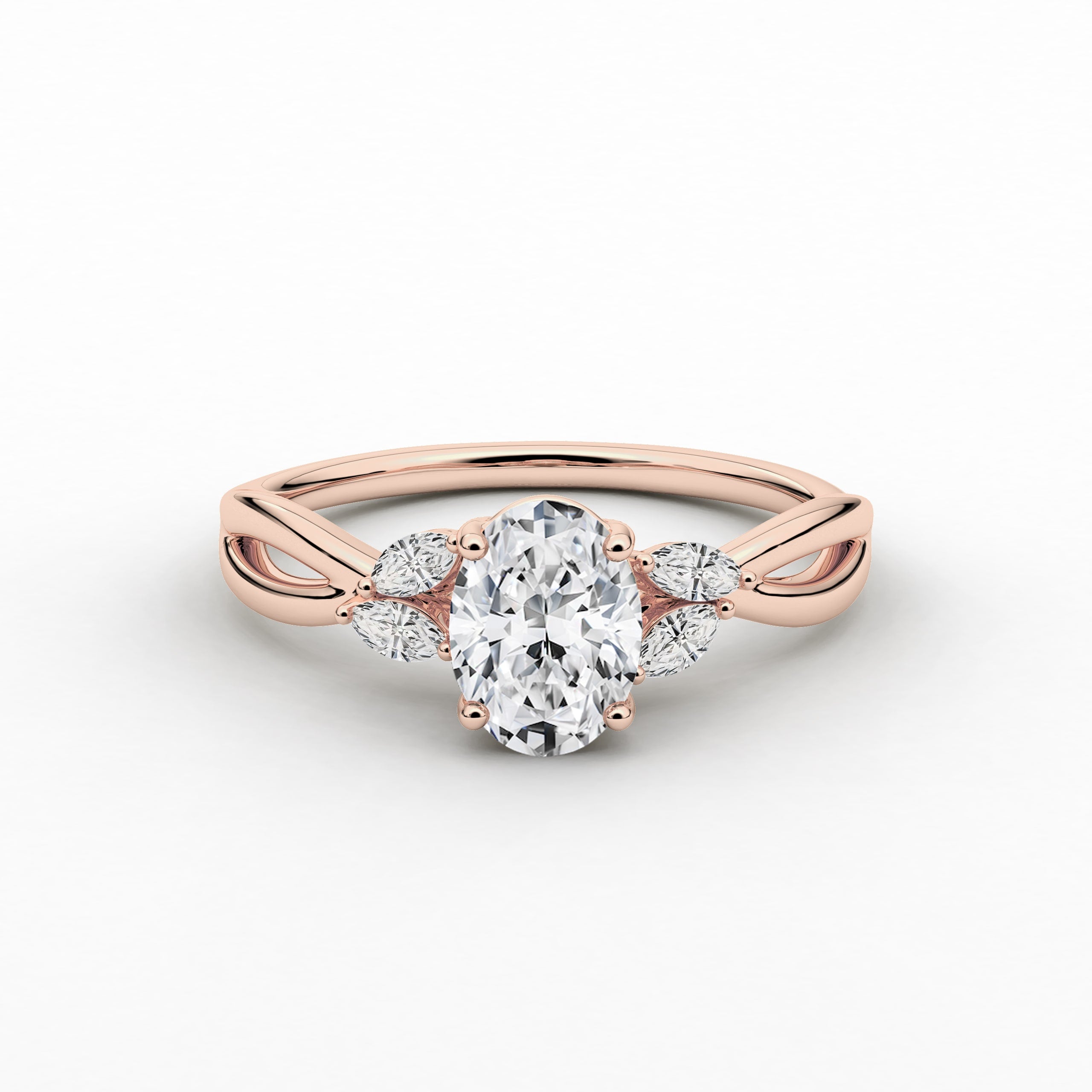Rose Gold Oval Cut Nature Inspired Marquise Cut Moissanite Diamond Engagement Ring