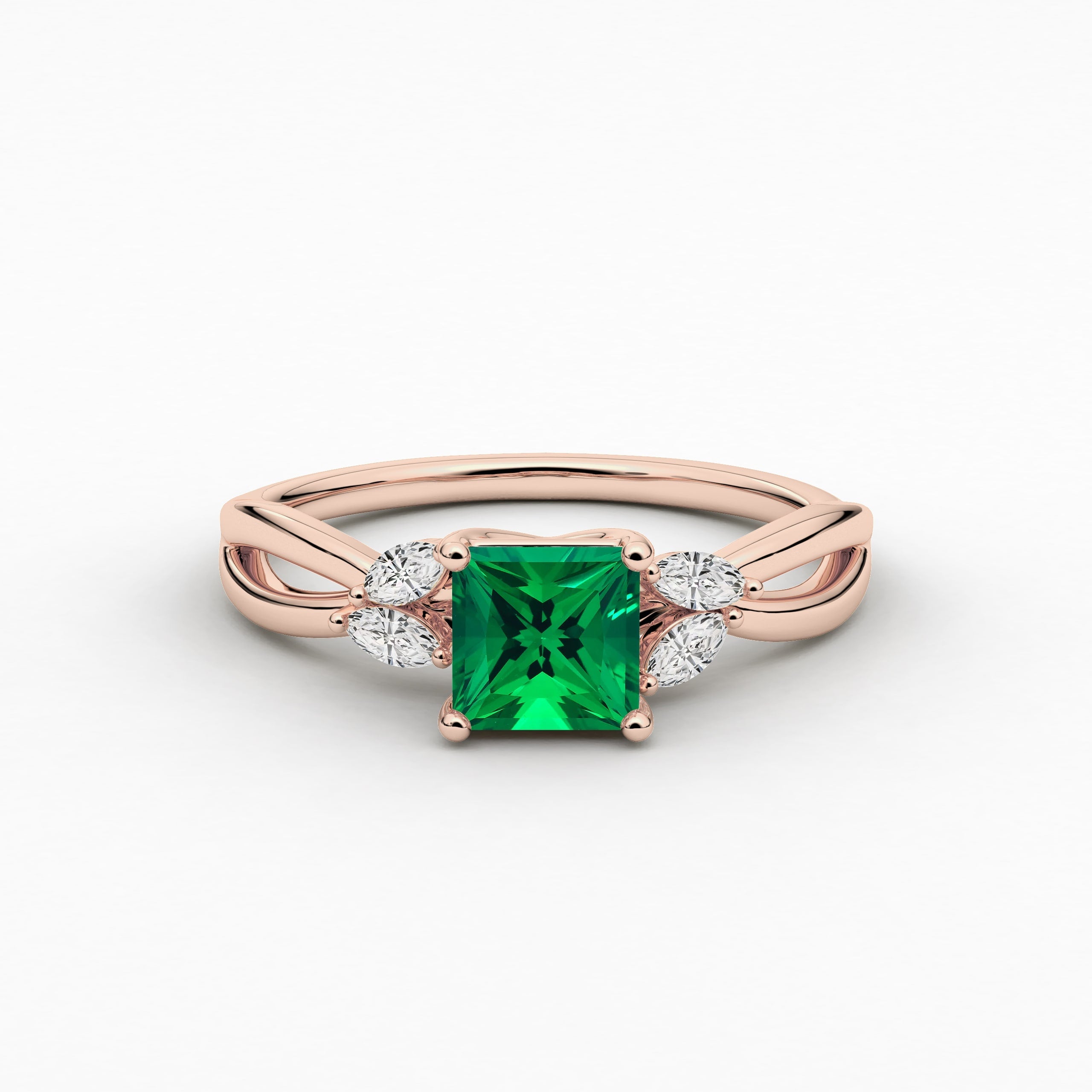 Princess Cut Green Emerald Lab Grown  Diamond Engagement Ring In Rose Gold