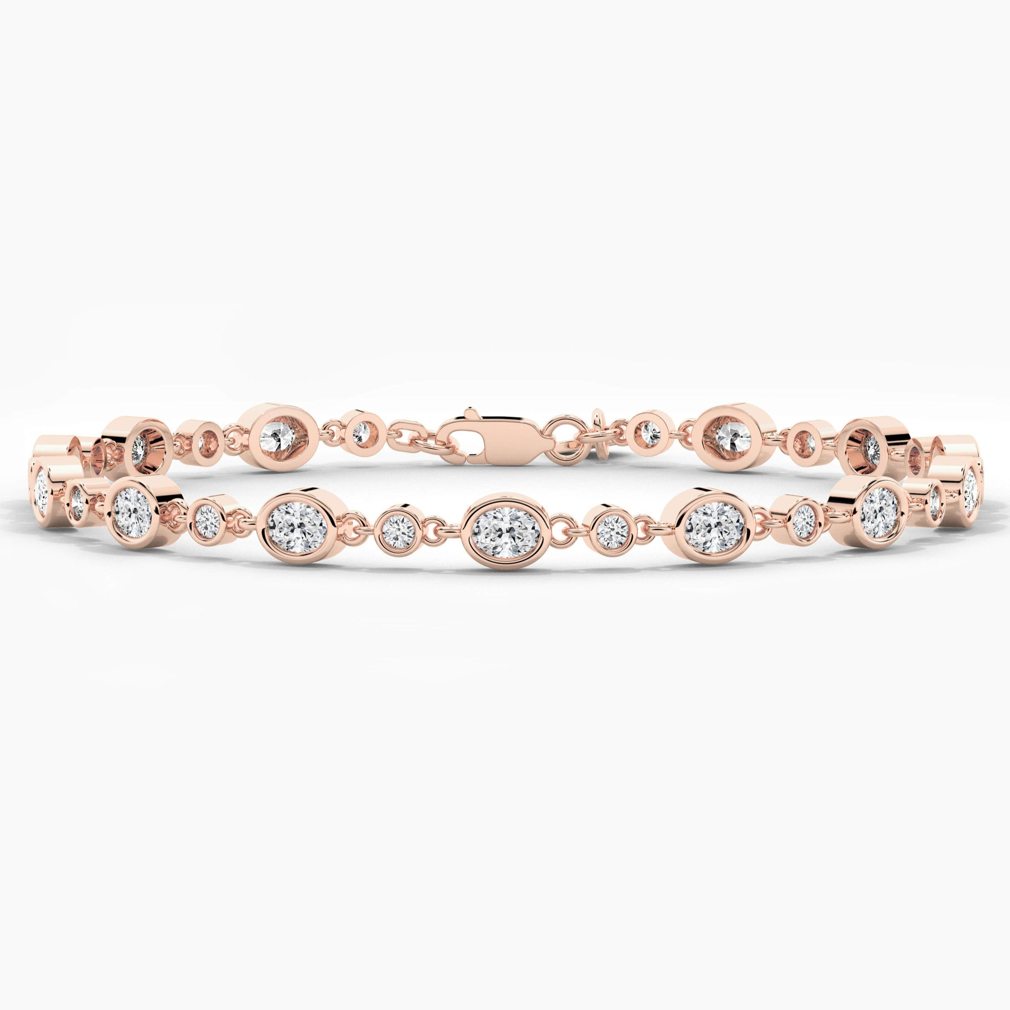 Oval And Round Shape Tennis Bracelet In Moissanite Diamond For Woman's And Rose Gold