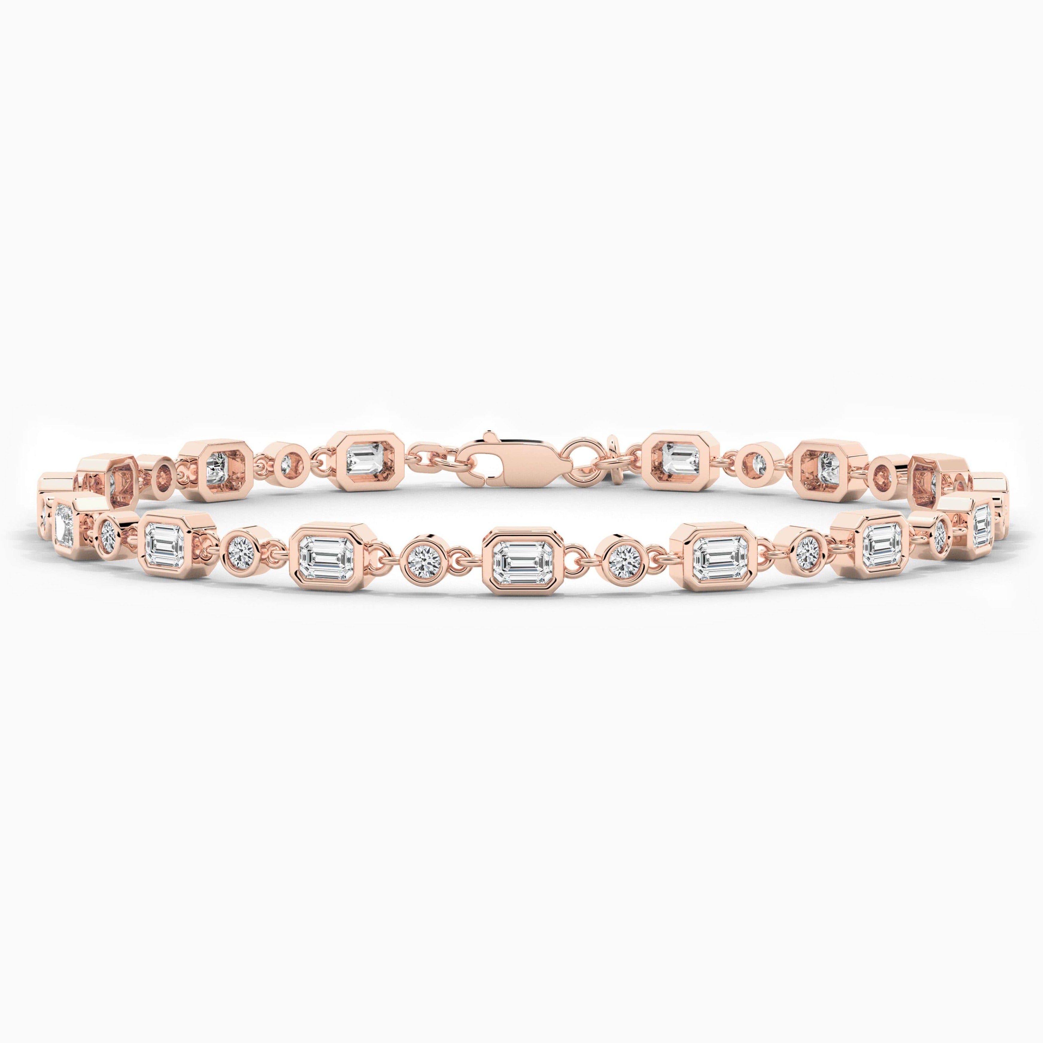 Rose Gold Tennis Bracelet In Emerald And Round diamond bracelet