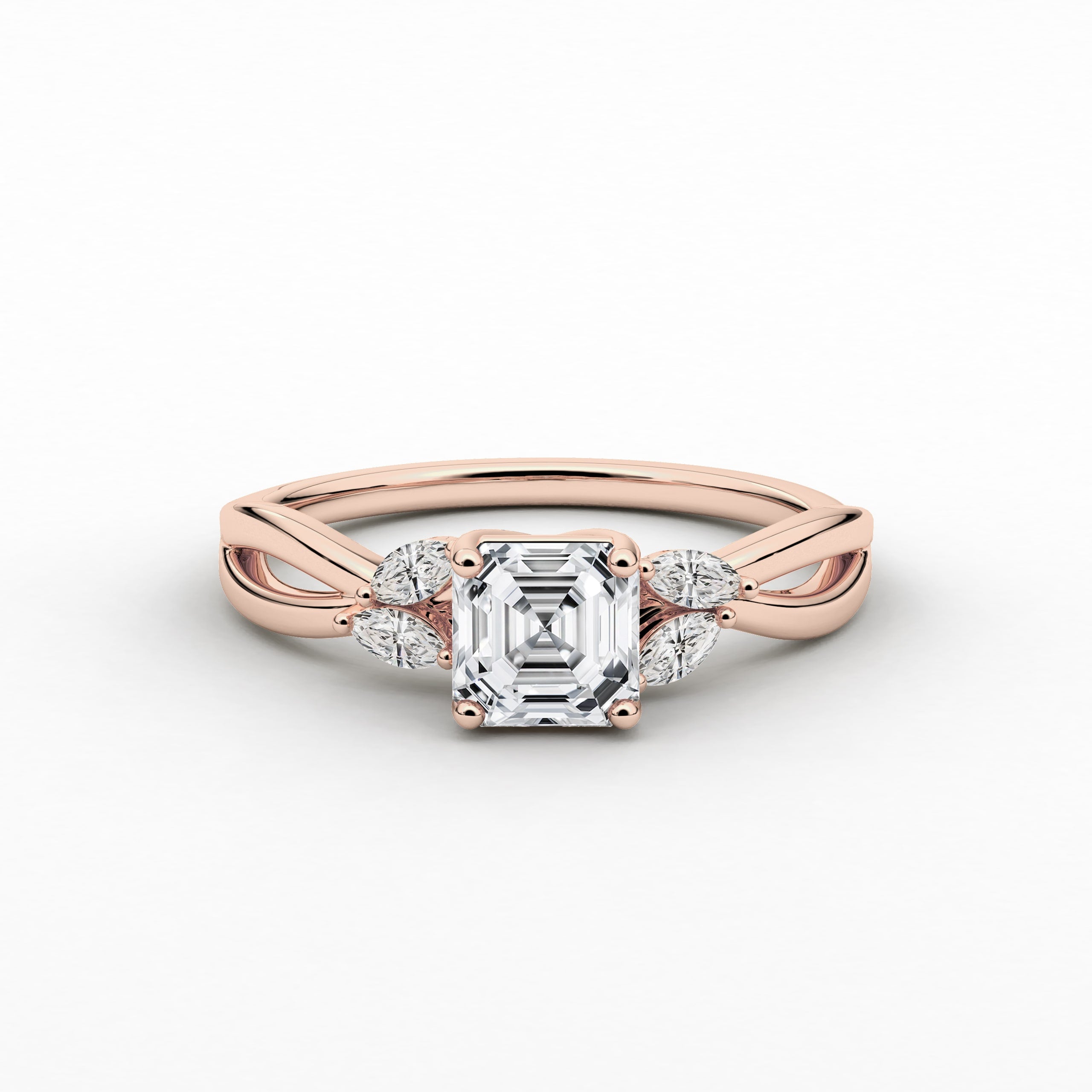 Asscher Cut Marquise Nature Inspired Diamond Engagement Ring In Rose Gold