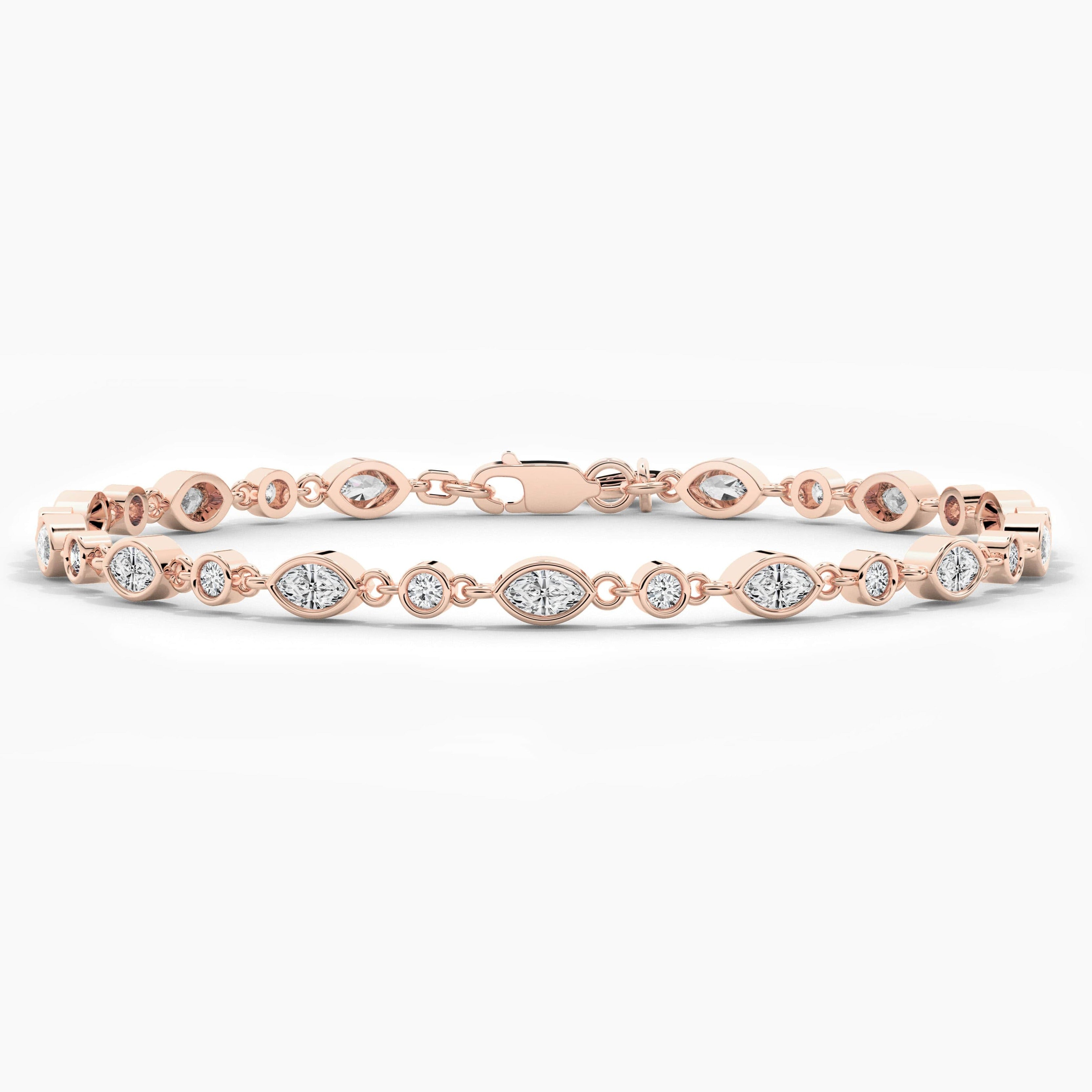 Rose Gold Marquise And Round Shape Moissanite Diamond Bracelet For Woman