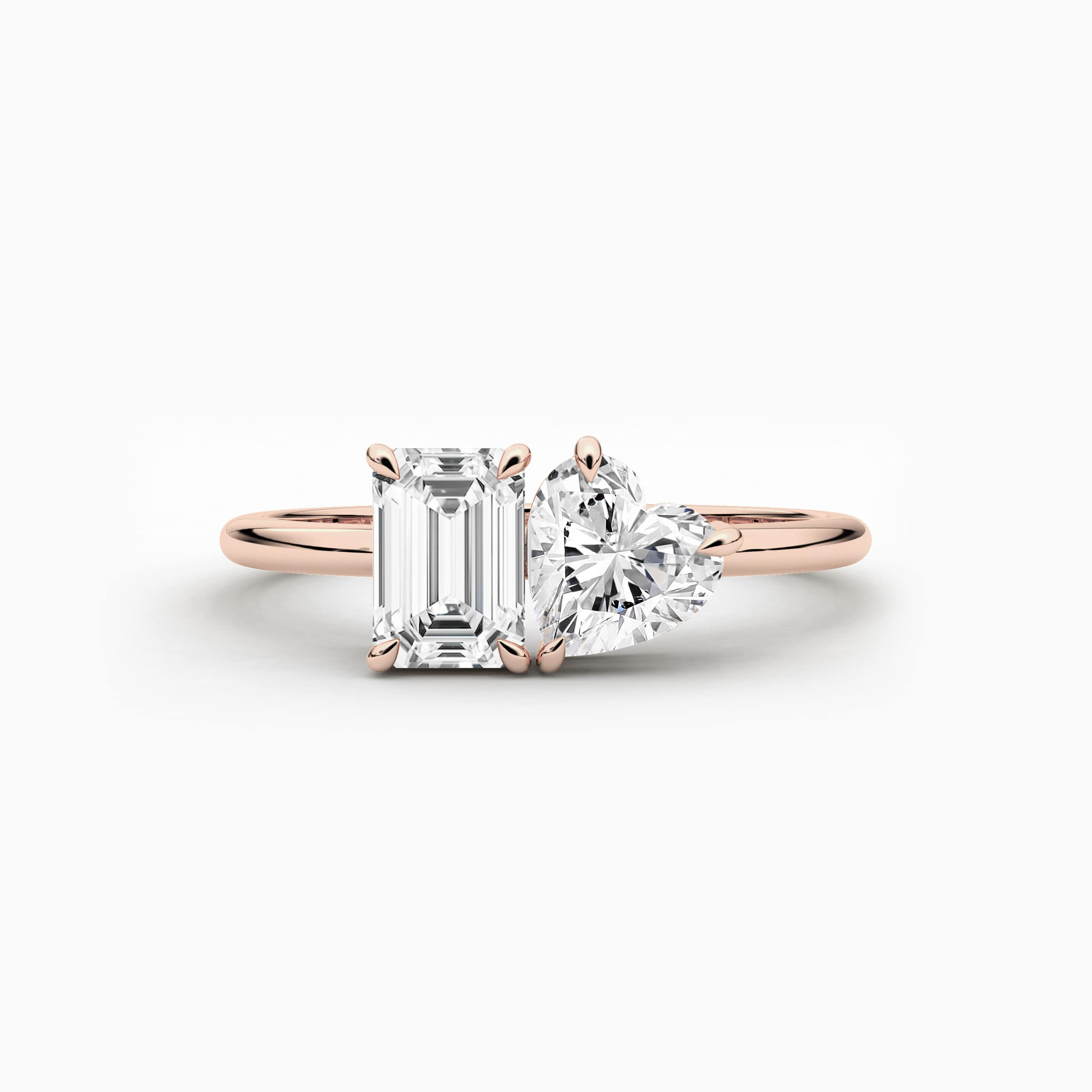 Emerald And Heart Cut Toi Et Moi Ring In Rose Gold For Woman 