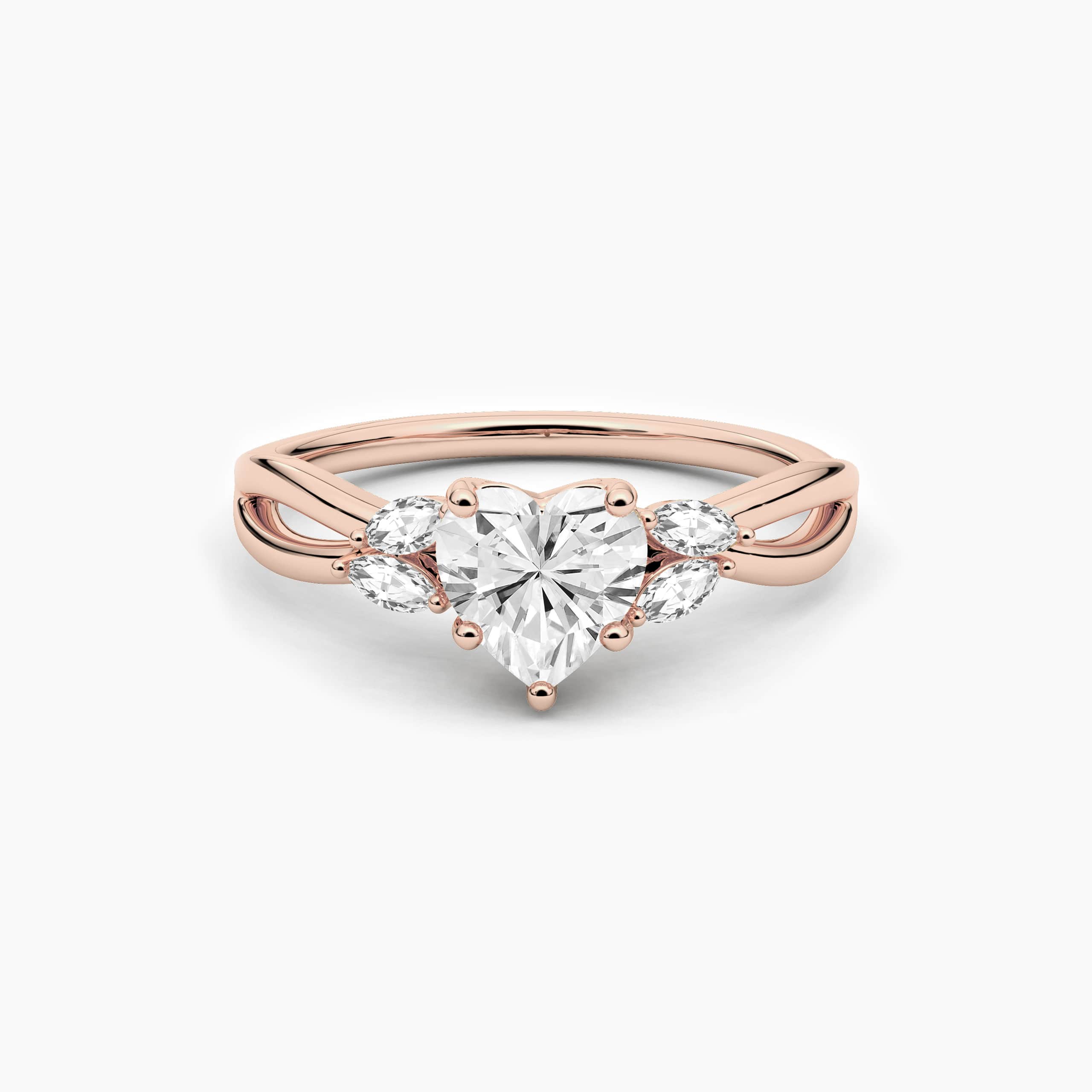 Rose Gold Heart Shape Nature Inspired Engagement Ring For Woman