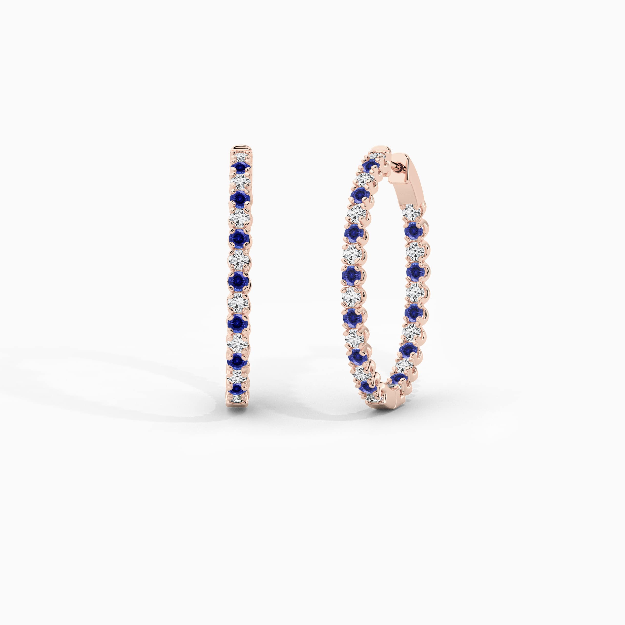 rose gold blue sapphire diamond earring 