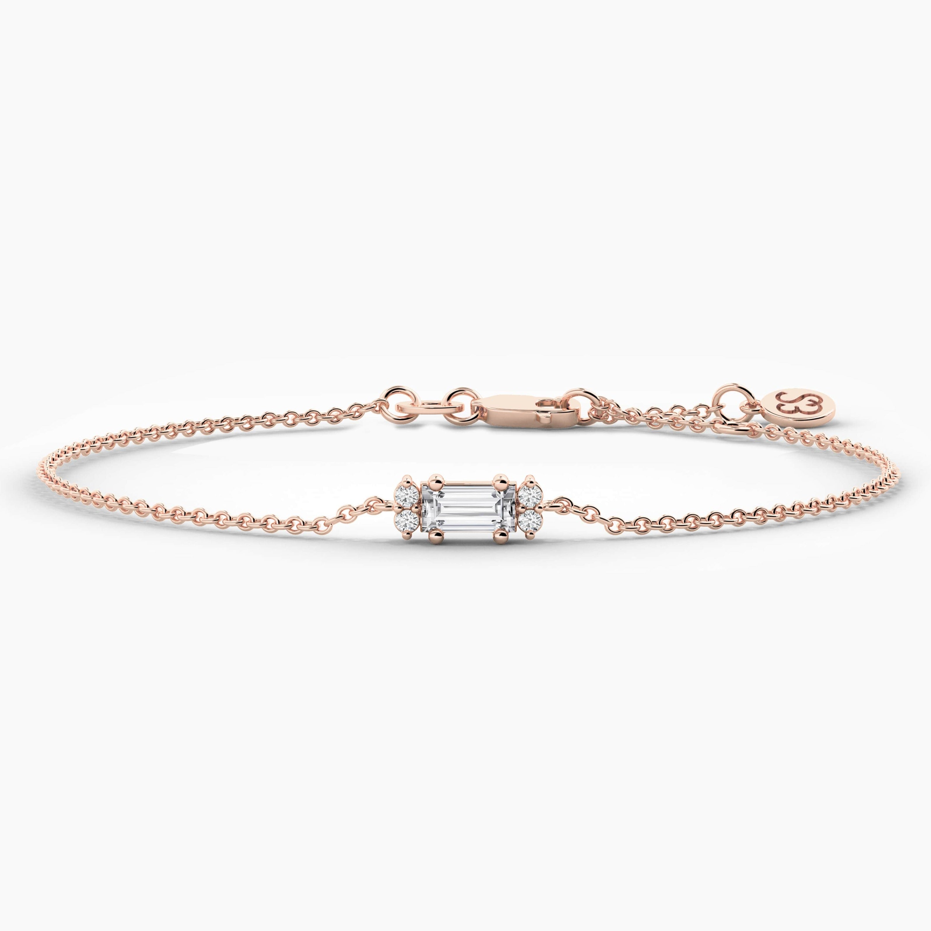 Rose Gold Baguette And Round Shape Diamond Chain Bracelet 