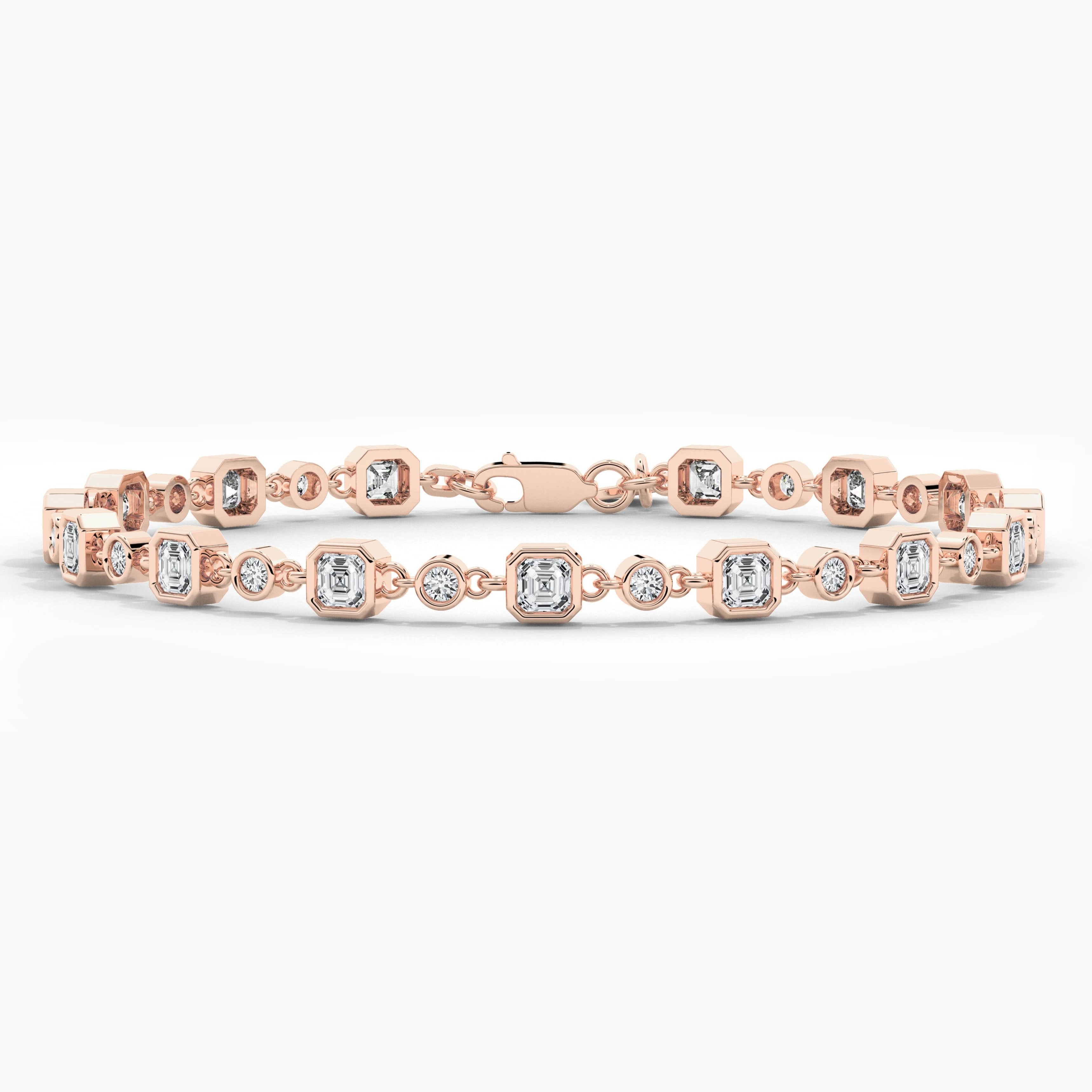 Rose Gold Asscher And  Round Moissanite Diamond Engagement Tennis Bracelet 